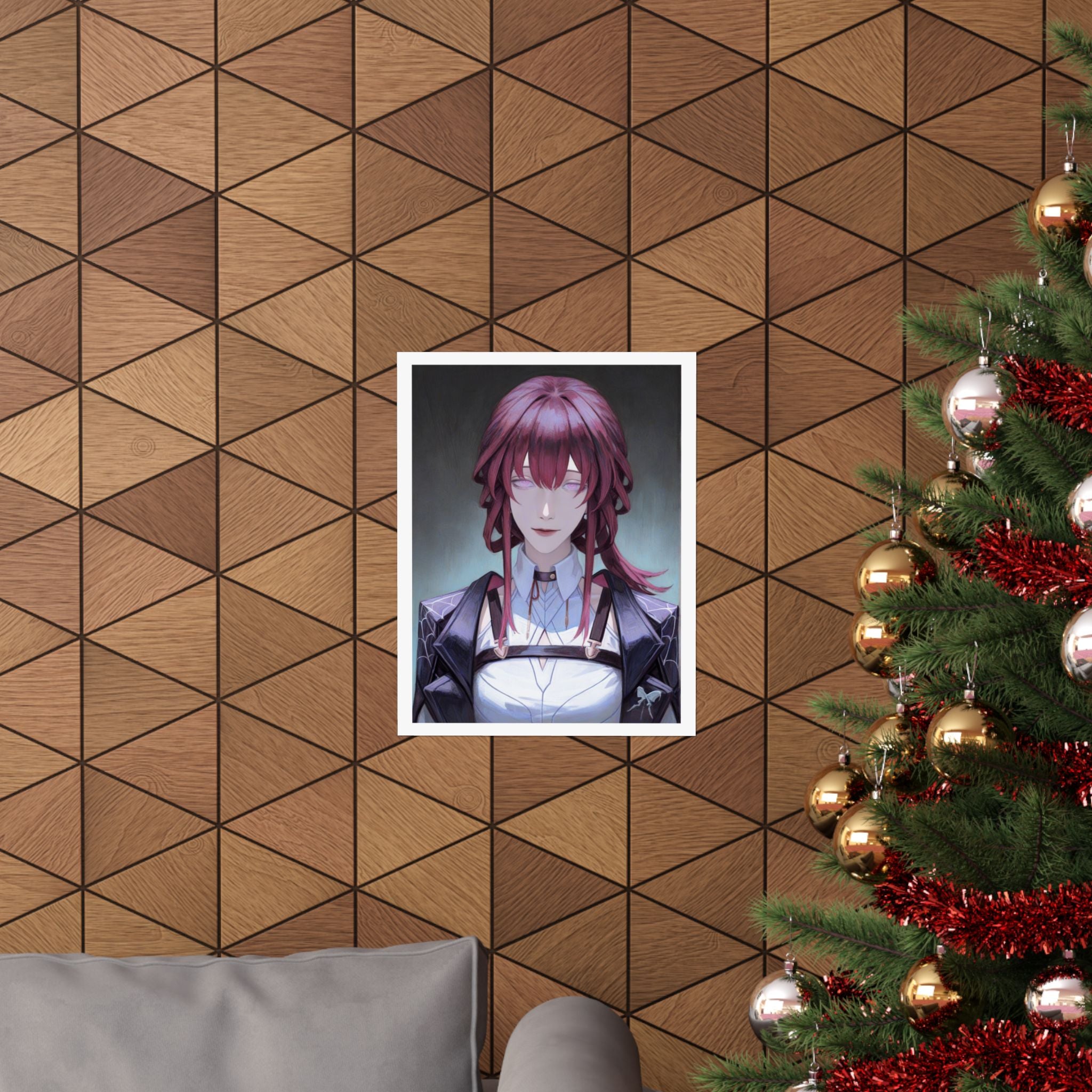 Anime Portrait Poster — Moody Red‑Haired Character Matte Vertical Art Print