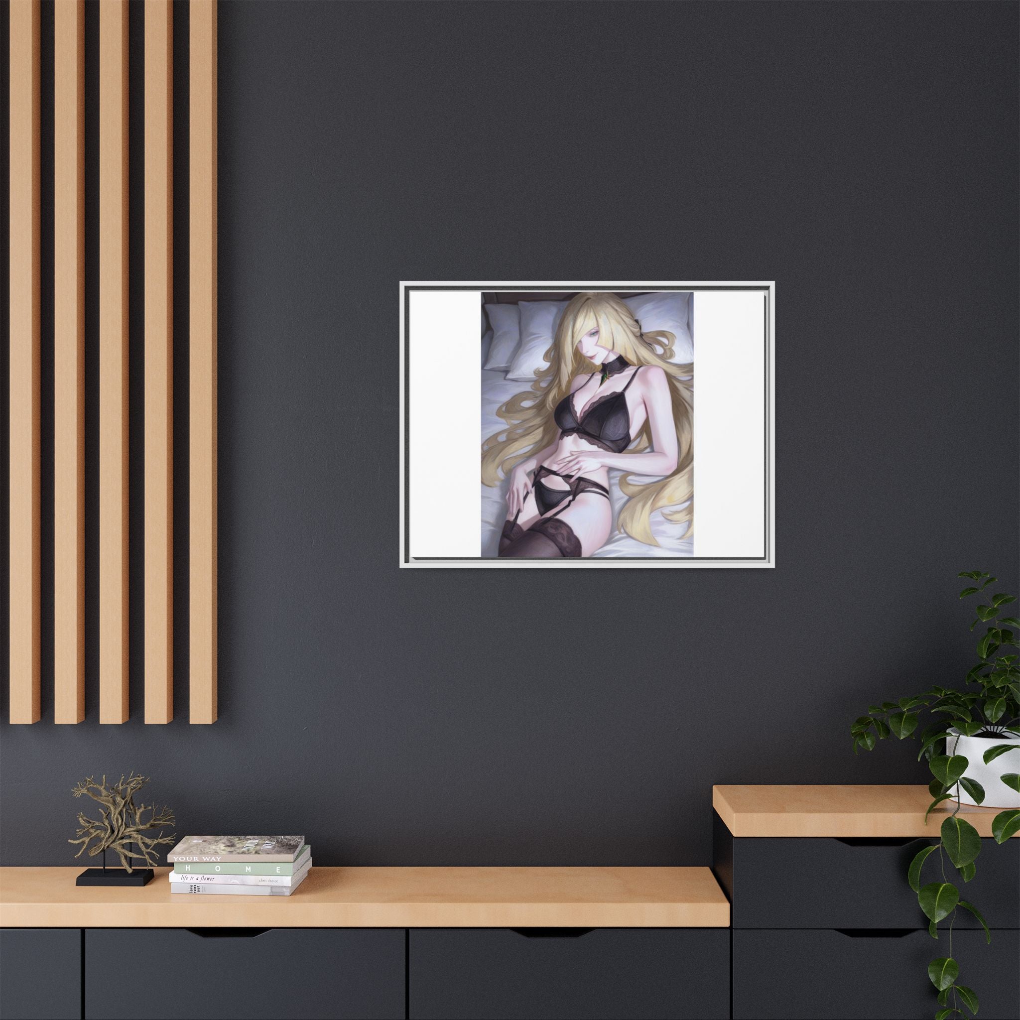 Framed Matte Canvas Print — Sleepy Blonde Anime Pinup