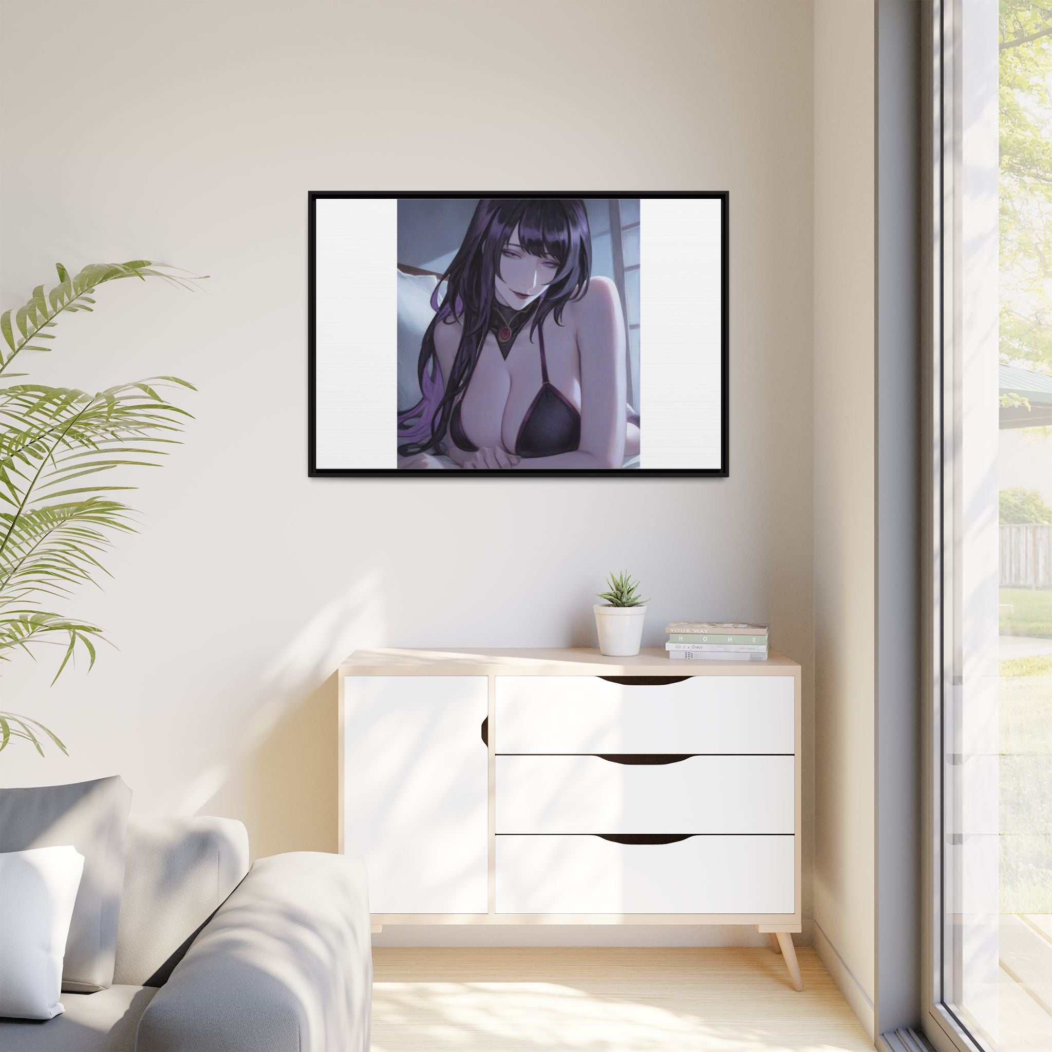 Framed Matte Canvas Print — Moody Anime Woman Portrait