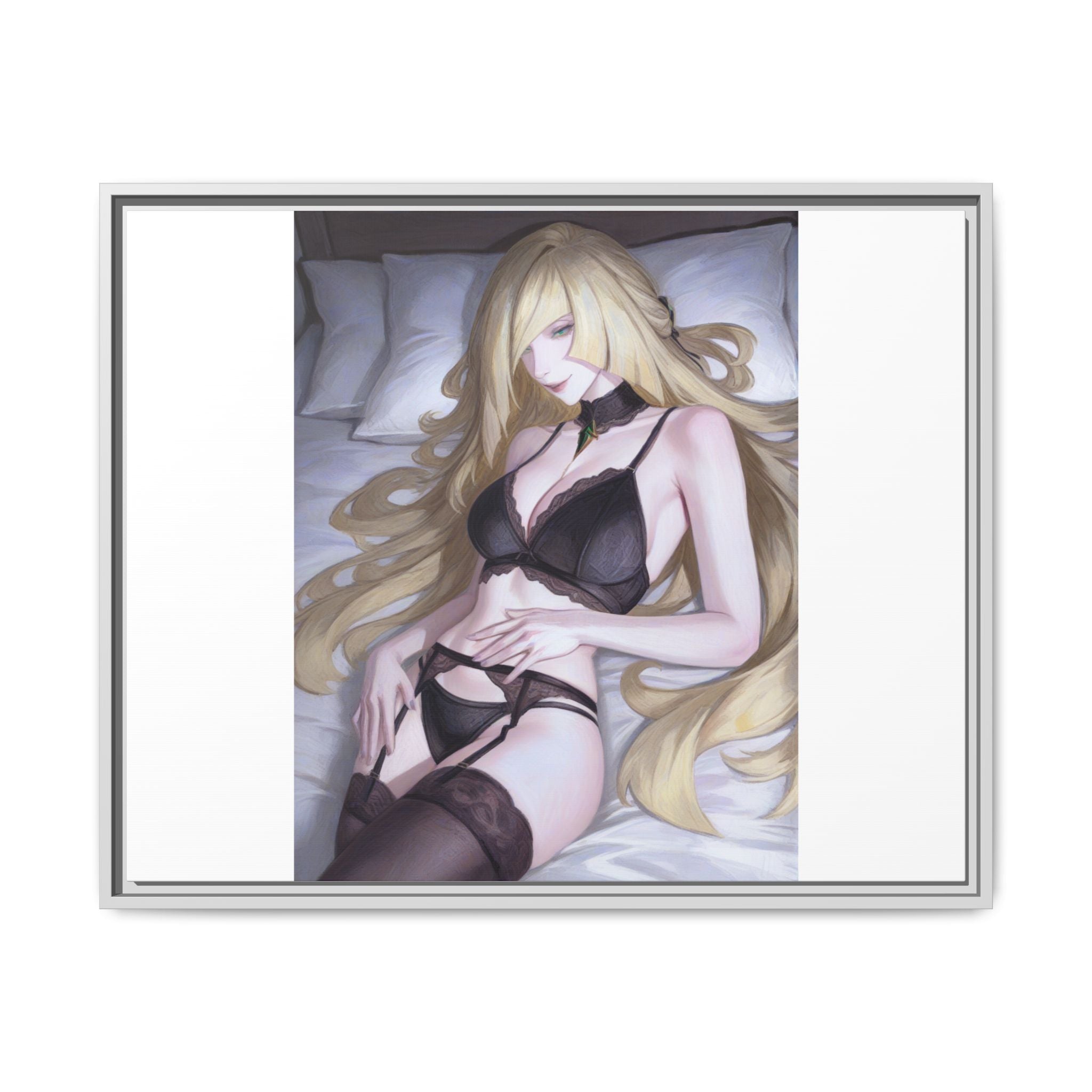 Framed Matte Canvas Print — Sleepy Blonde Anime Pinup