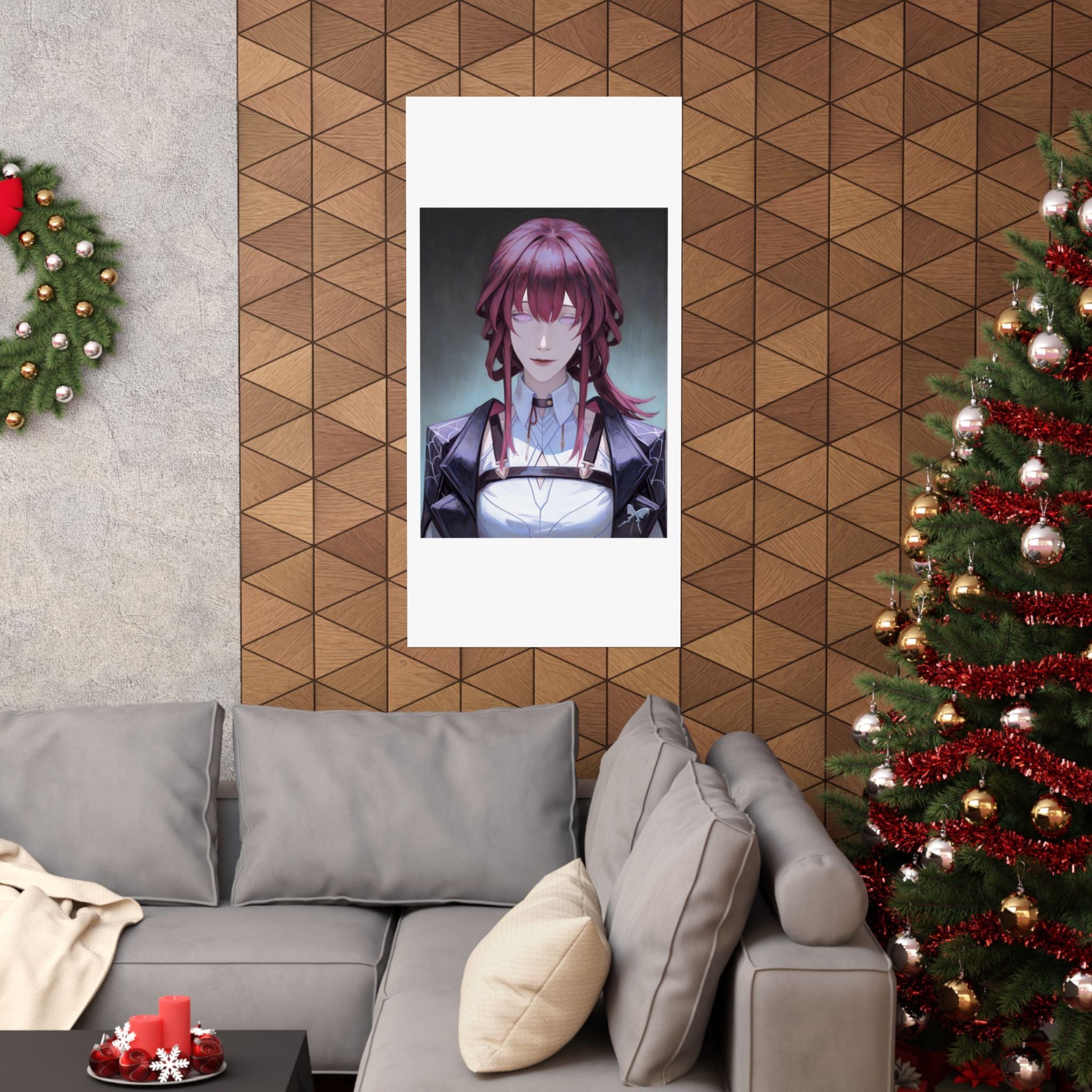 Anime Portrait Poster — Moody Red‑Haired Character Matte Vertical Art Print