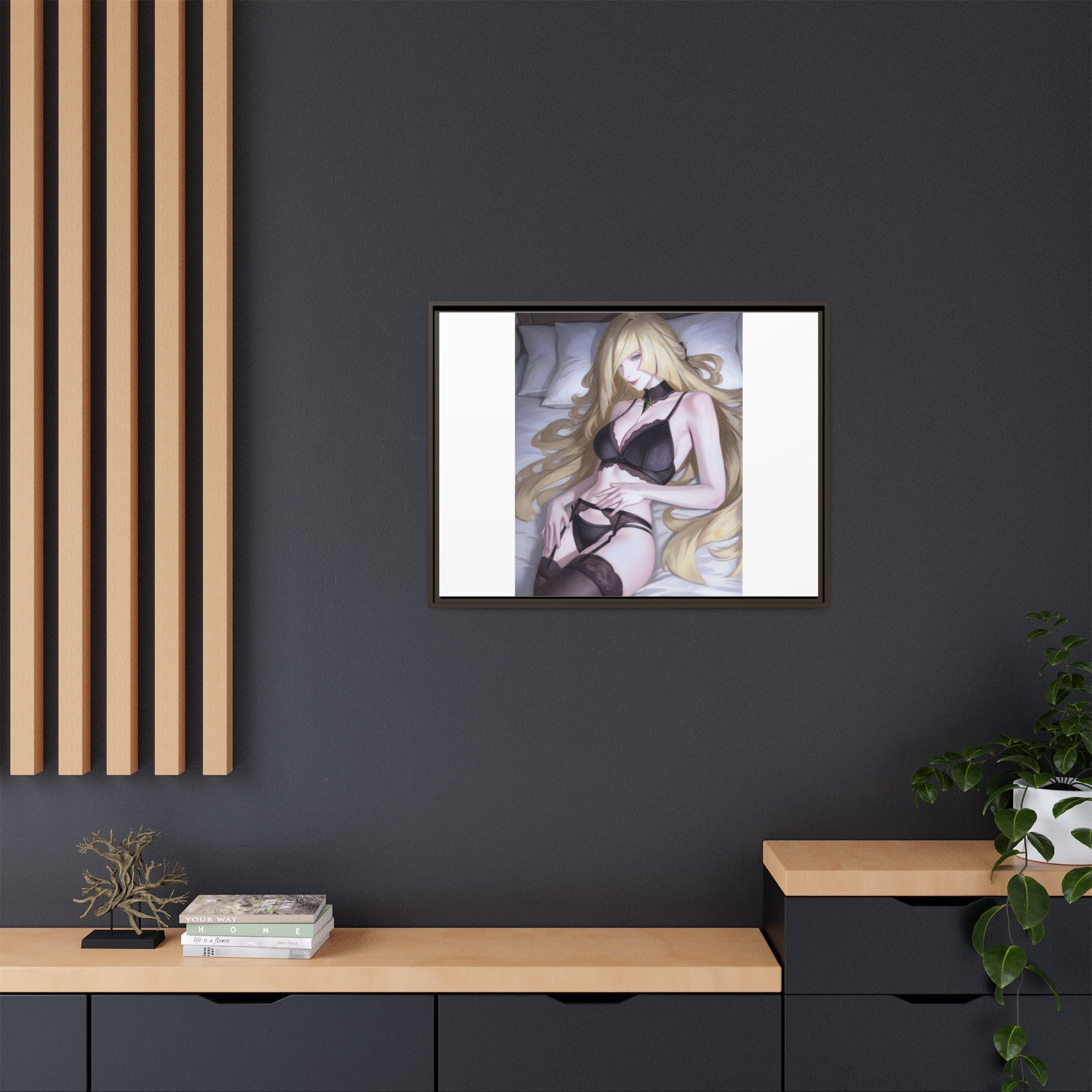 Framed Matte Canvas Print — Sleepy Blonde Anime Pinup