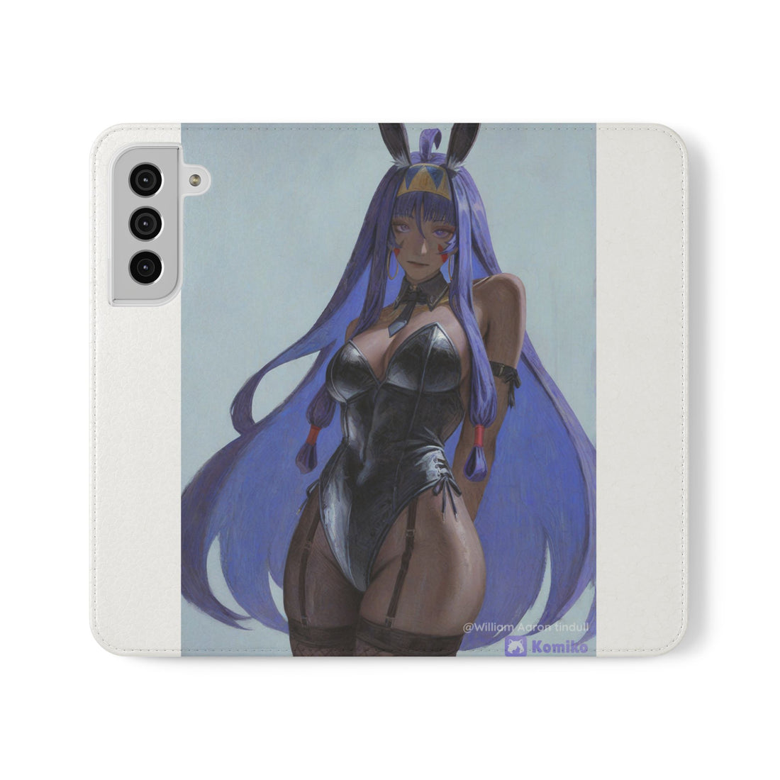 Anime Bunny Girl Flip Case - Purple Long-Haired Character Phone Wallet