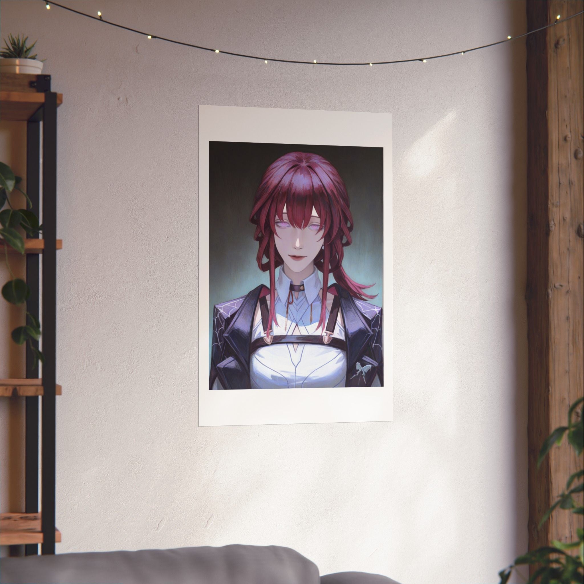Anime Portrait Poster — Moody Red‑Haired Character Matte Vertical Art Print