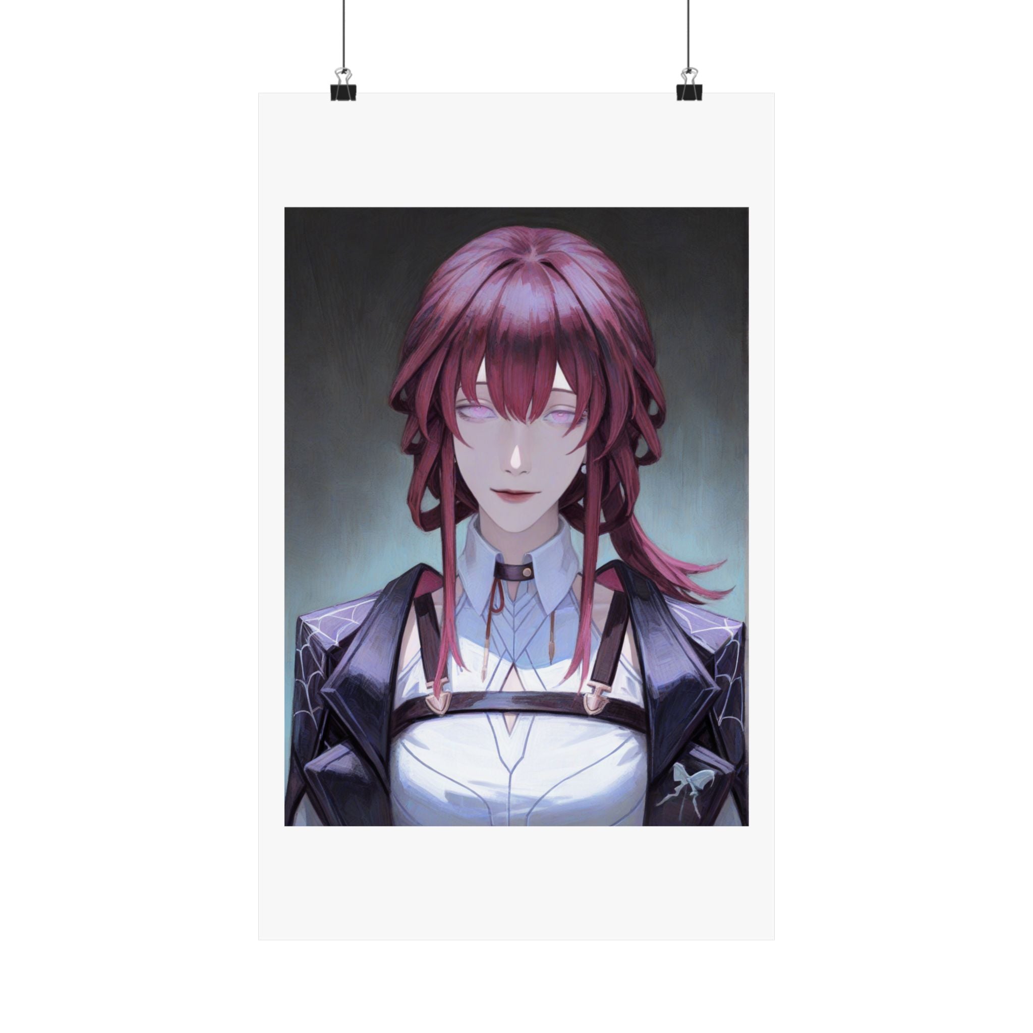 Anime Portrait Poster — Moody Red‑Haired Character Matte Vertical Art Print