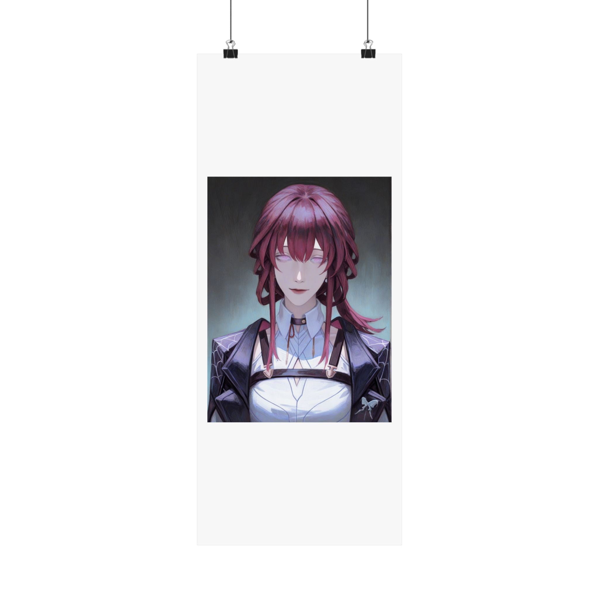 Anime Portrait Poster — Moody Red‑Haired Character Matte Vertical Art Print