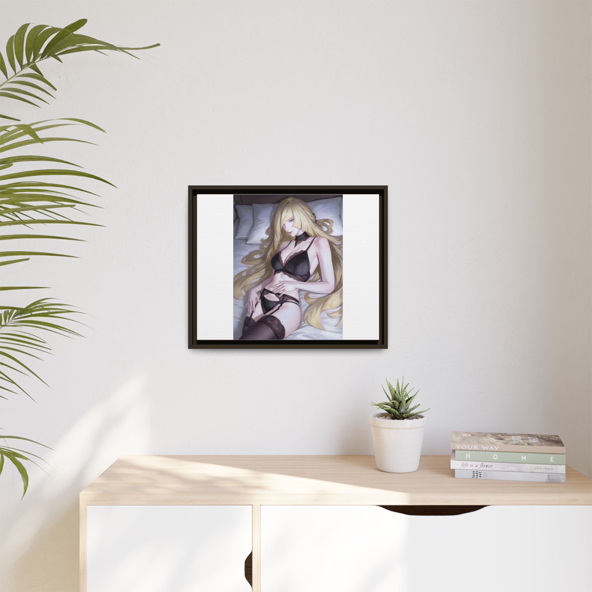 Framed Matte Canvas Print — Sleepy Blonde Anime Pinup