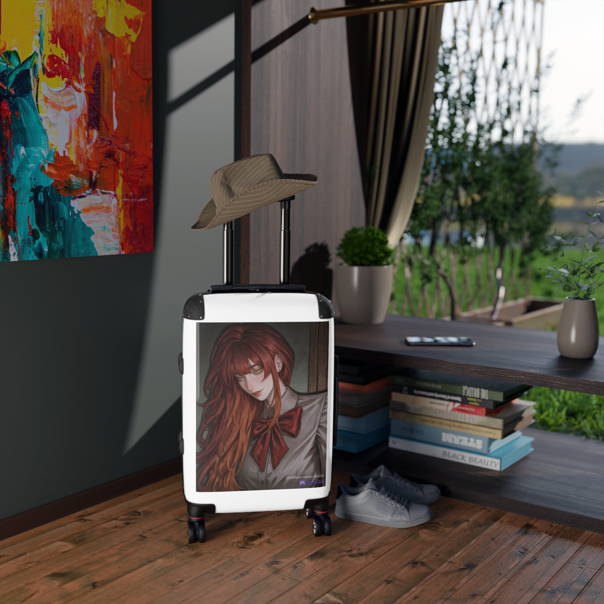 Anime Red-Haired Girl Carry-On Suitcase – School Uniform Portrait Travel Luggage