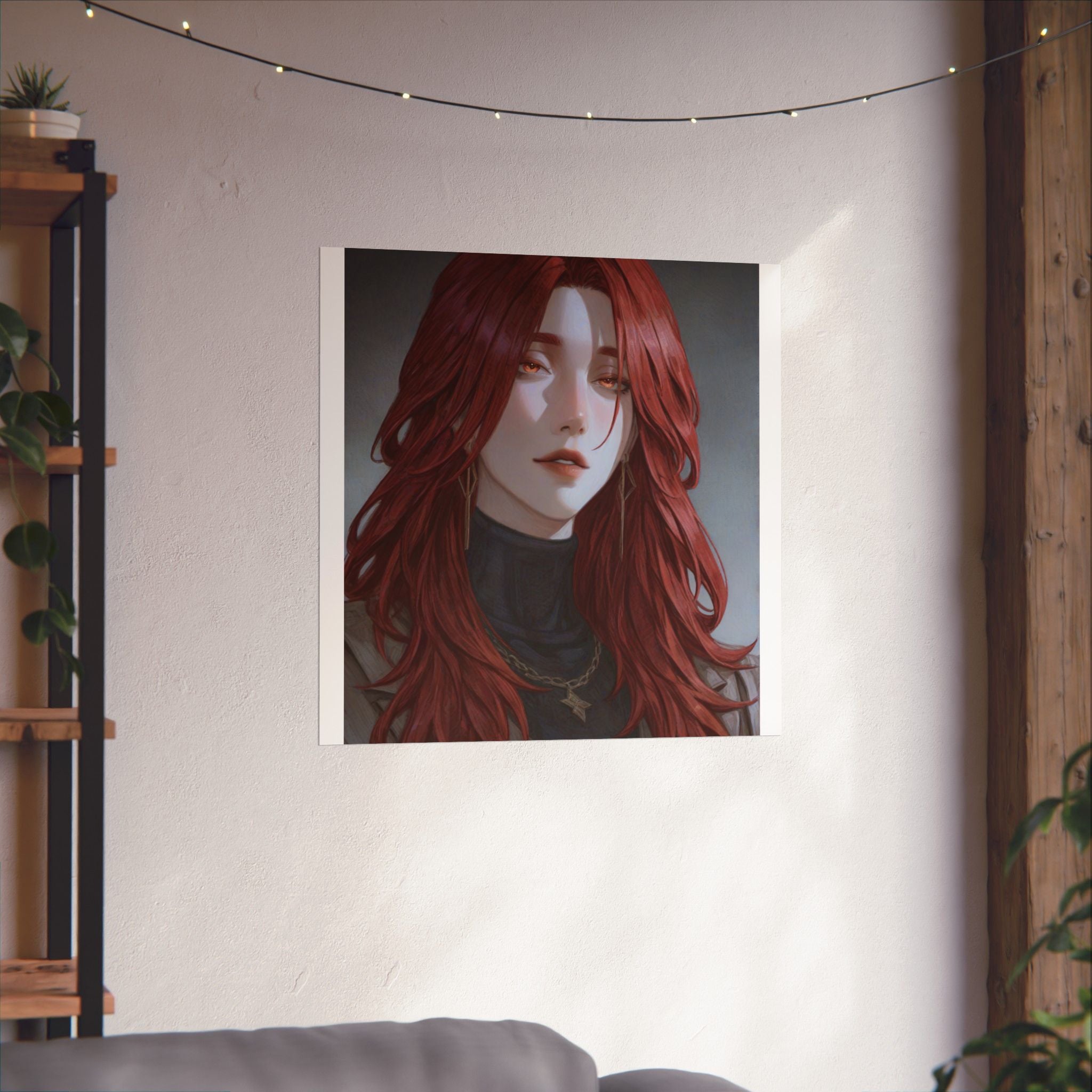 Red-Haired Muse Matte Vertical Poster — Moody Portrait Art Print