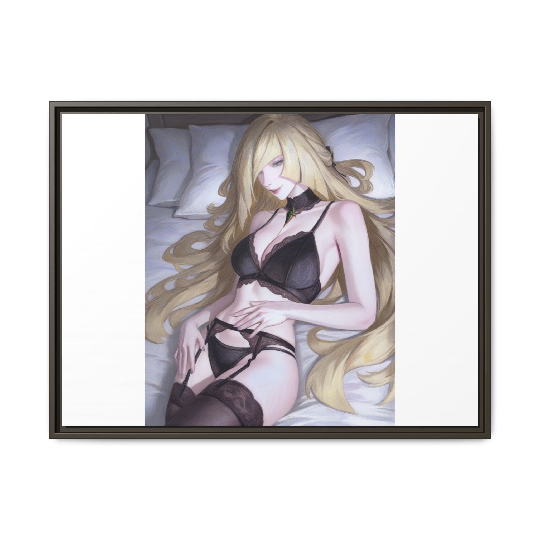 Framed Matte Canvas Print — Sleepy Blonde Anime Pinup