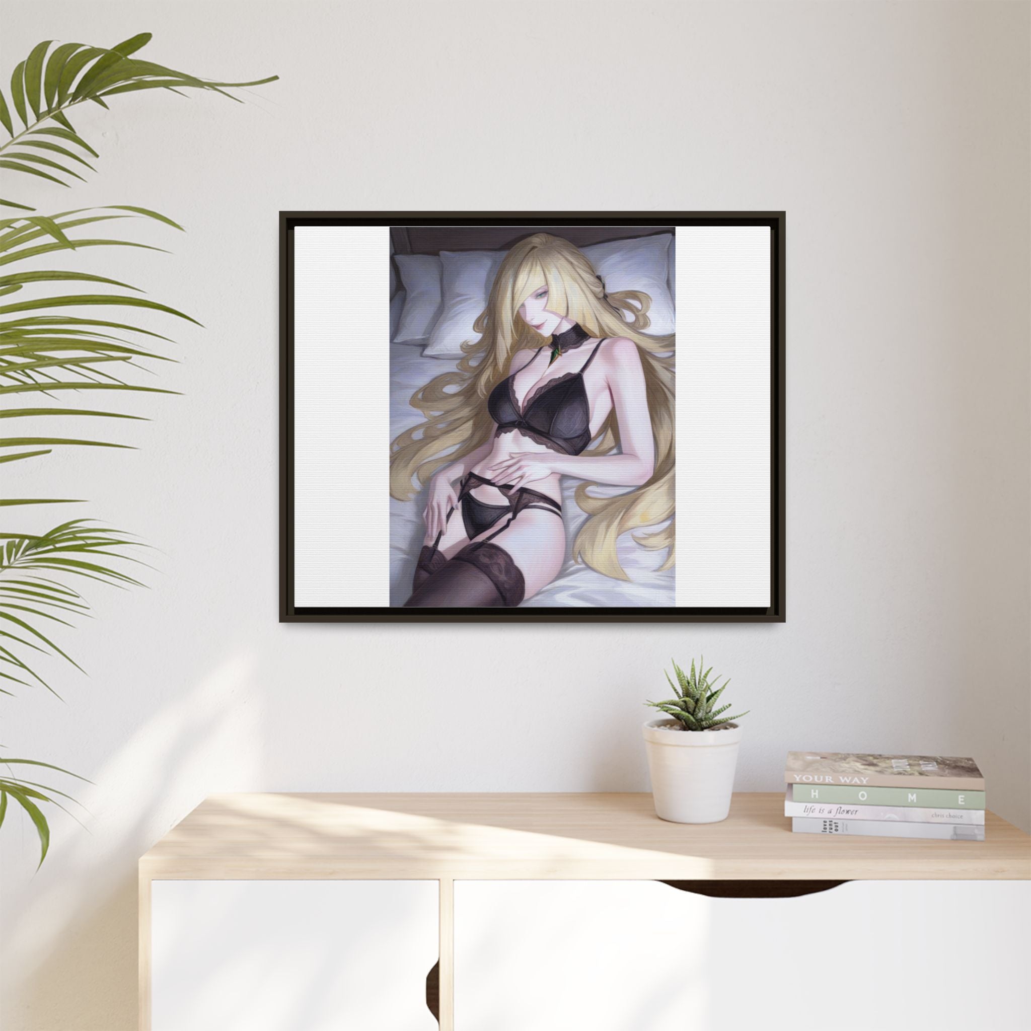 Framed Matte Canvas Print — Sleepy Blonde Anime Pinup