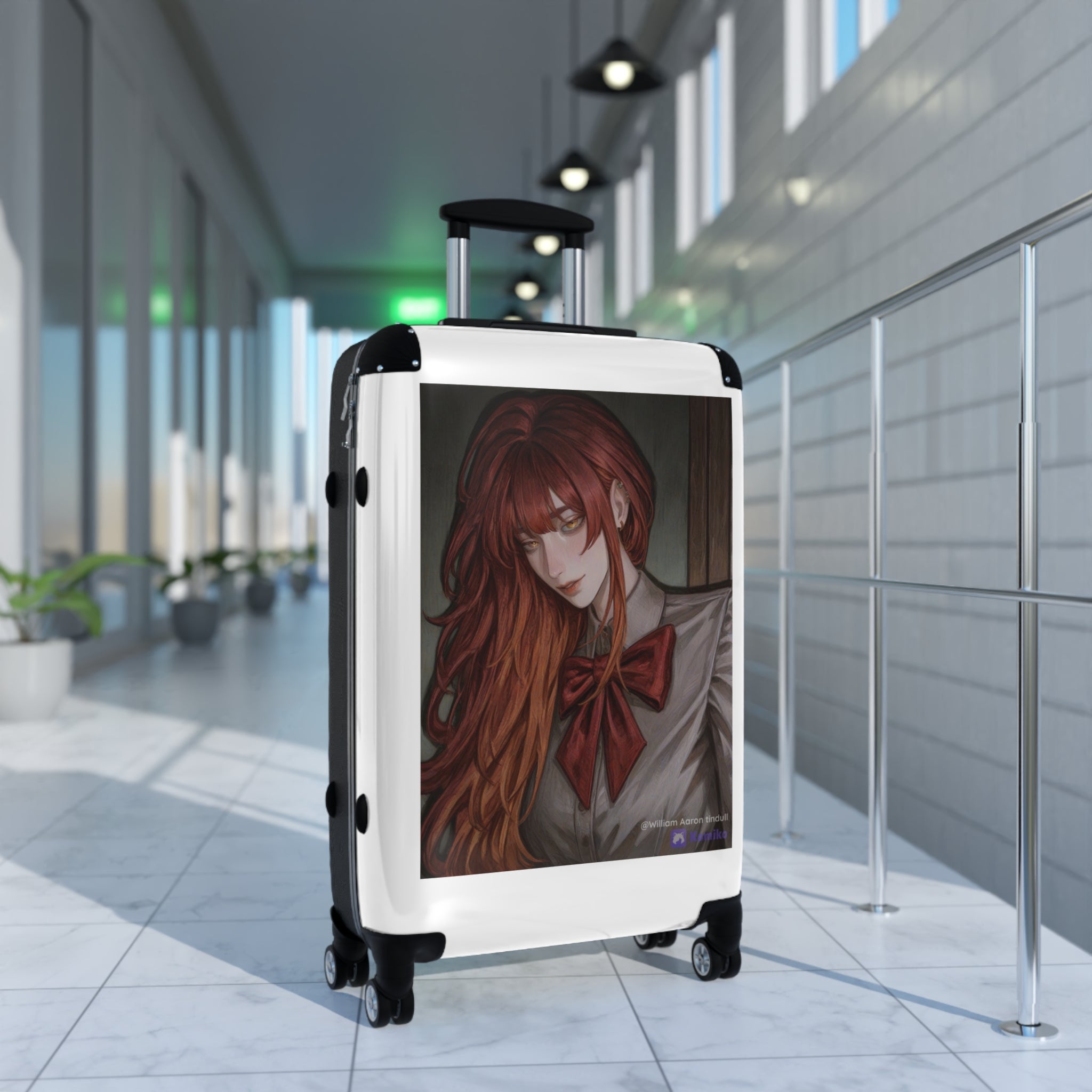 Anime Red-Haired Girl Carry-On Suitcase – School Uniform Portrait Travel Luggage