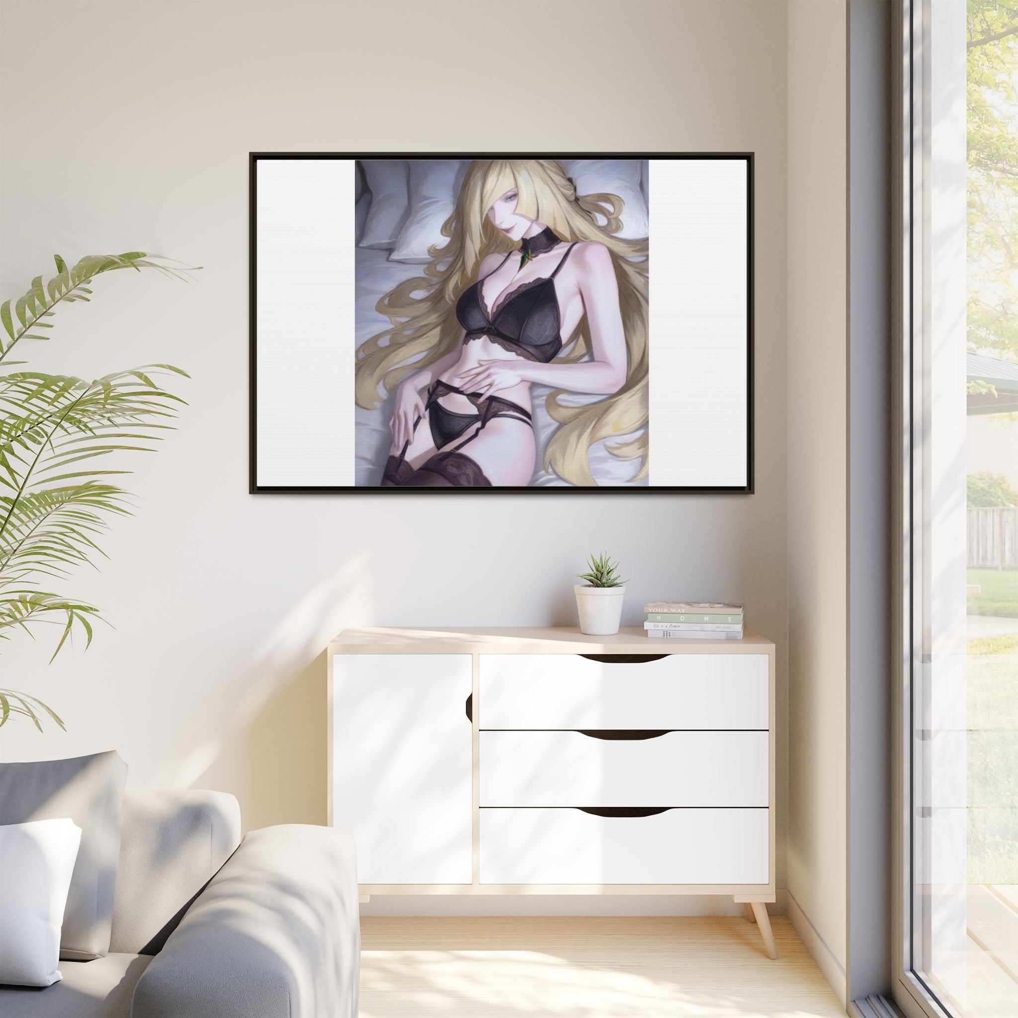 Framed Matte Canvas Print — Sleepy Blonde Anime Pinup