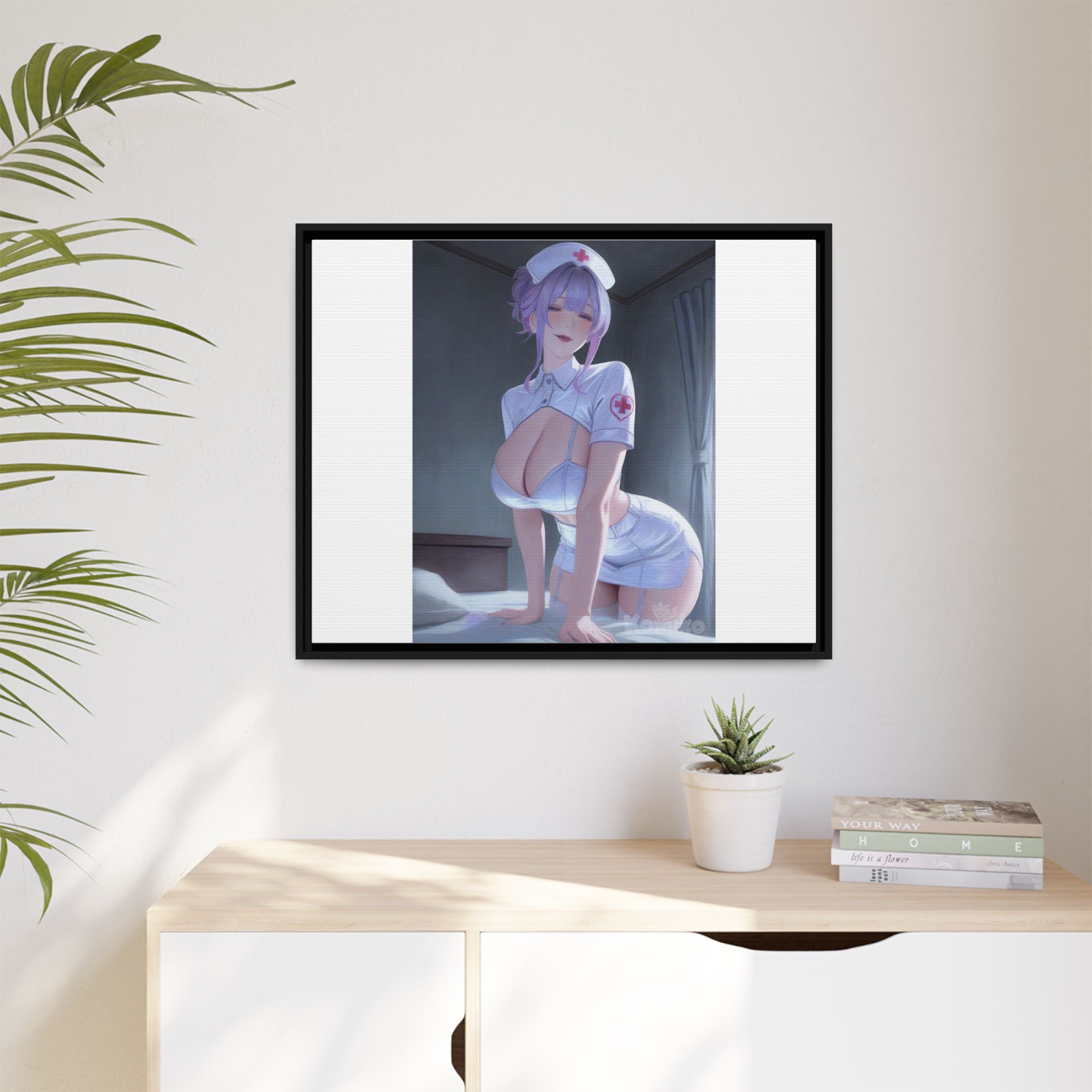 Sexy Anime Nurse Matte Canvas Print (Framed)