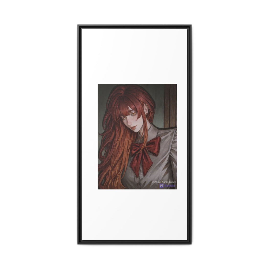 Framed Matte Canvas Print — Moody Red-Headed Anime Girl Art