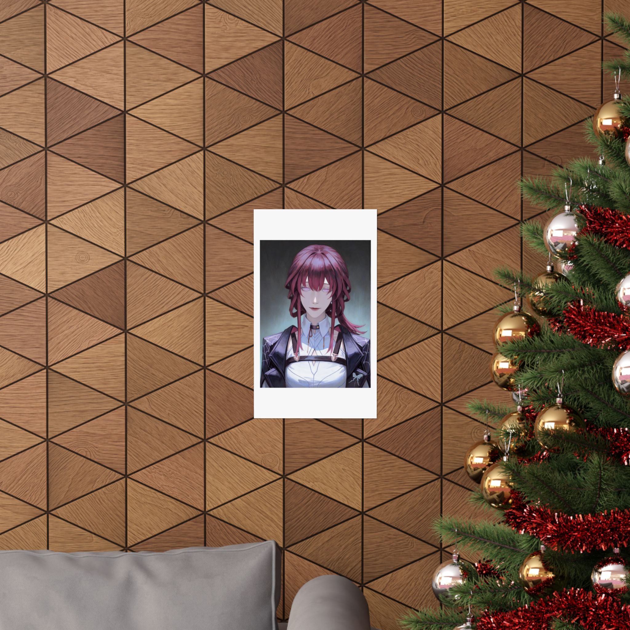 Anime Portrait Poster — Moody Red‑Haired Character Matte Vertical Art Print