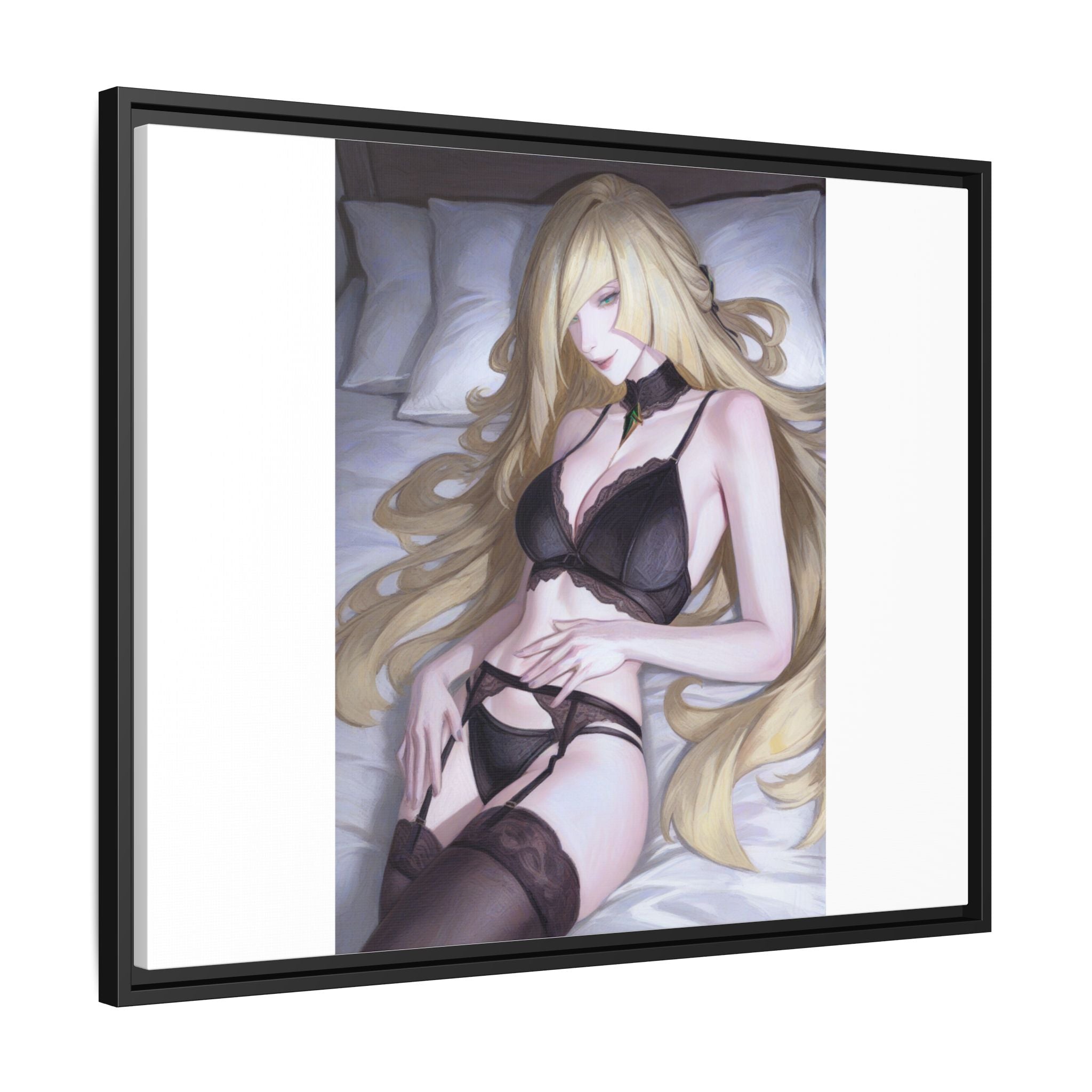 Framed Matte Canvas Print — Sleepy Blonde Anime Pinup