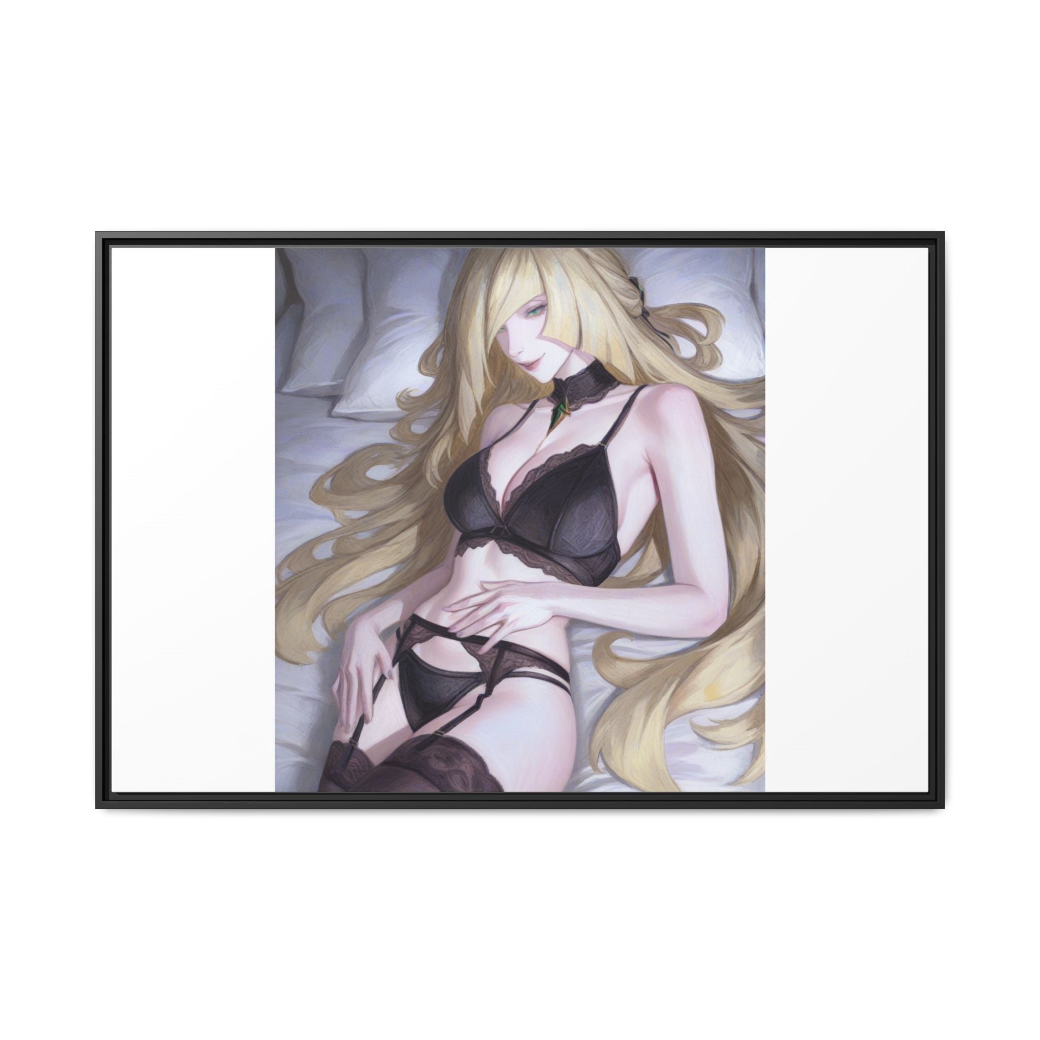 Framed Matte Canvas Print — Sleepy Blonde Anime Pinup