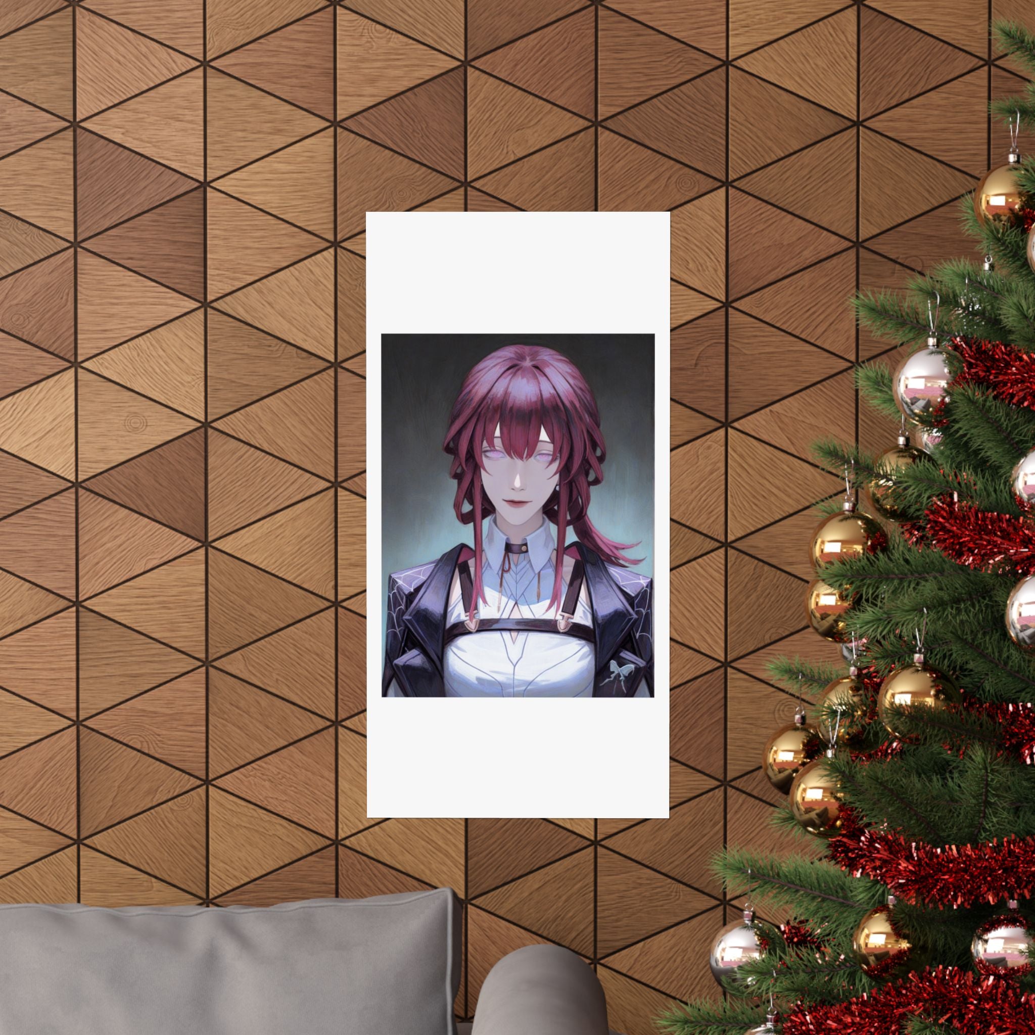 Anime Portrait Poster — Moody Red‑Haired Character Matte Vertical Art Print