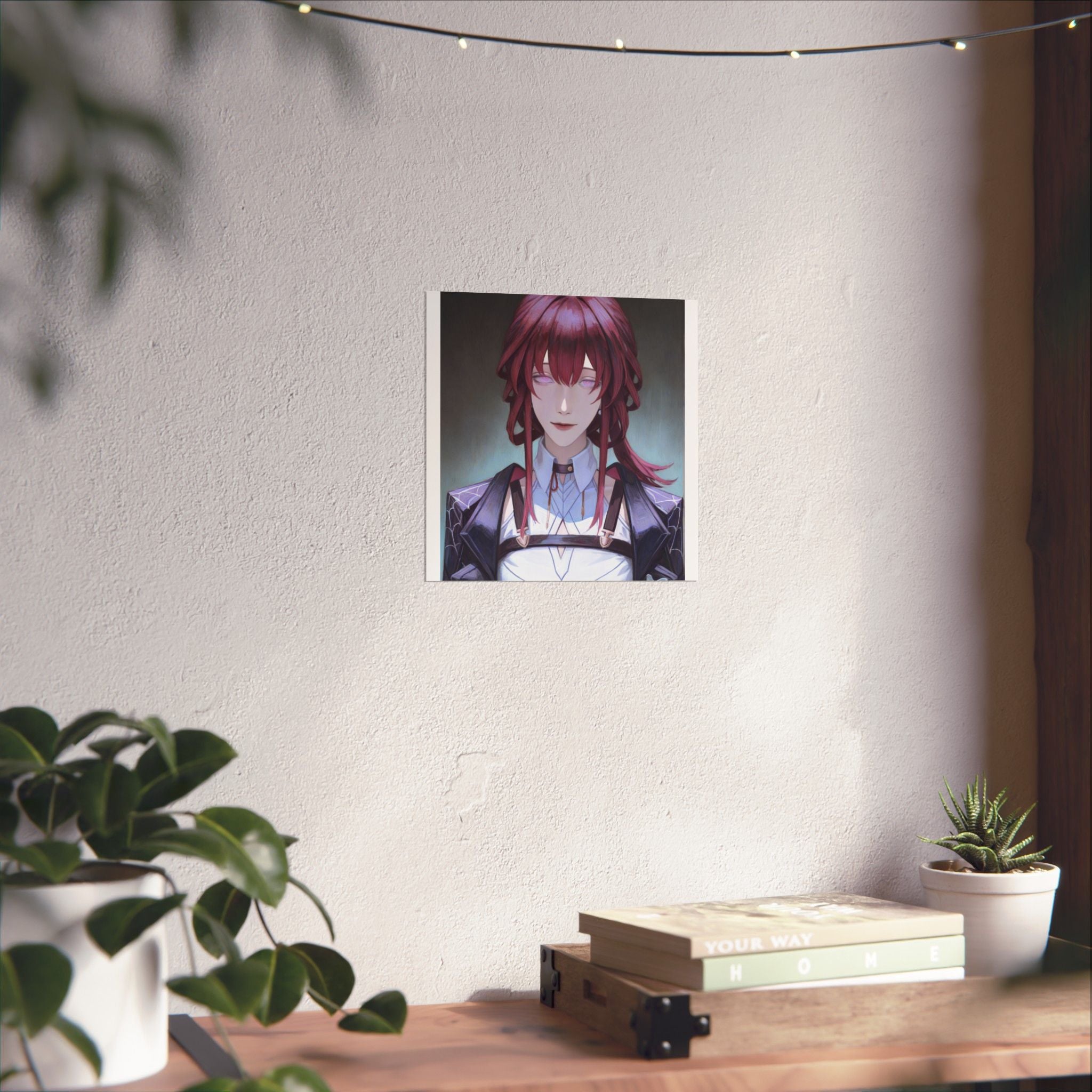 Anime Portrait Poster — Moody Red‑Haired Character Matte Vertical Art Print