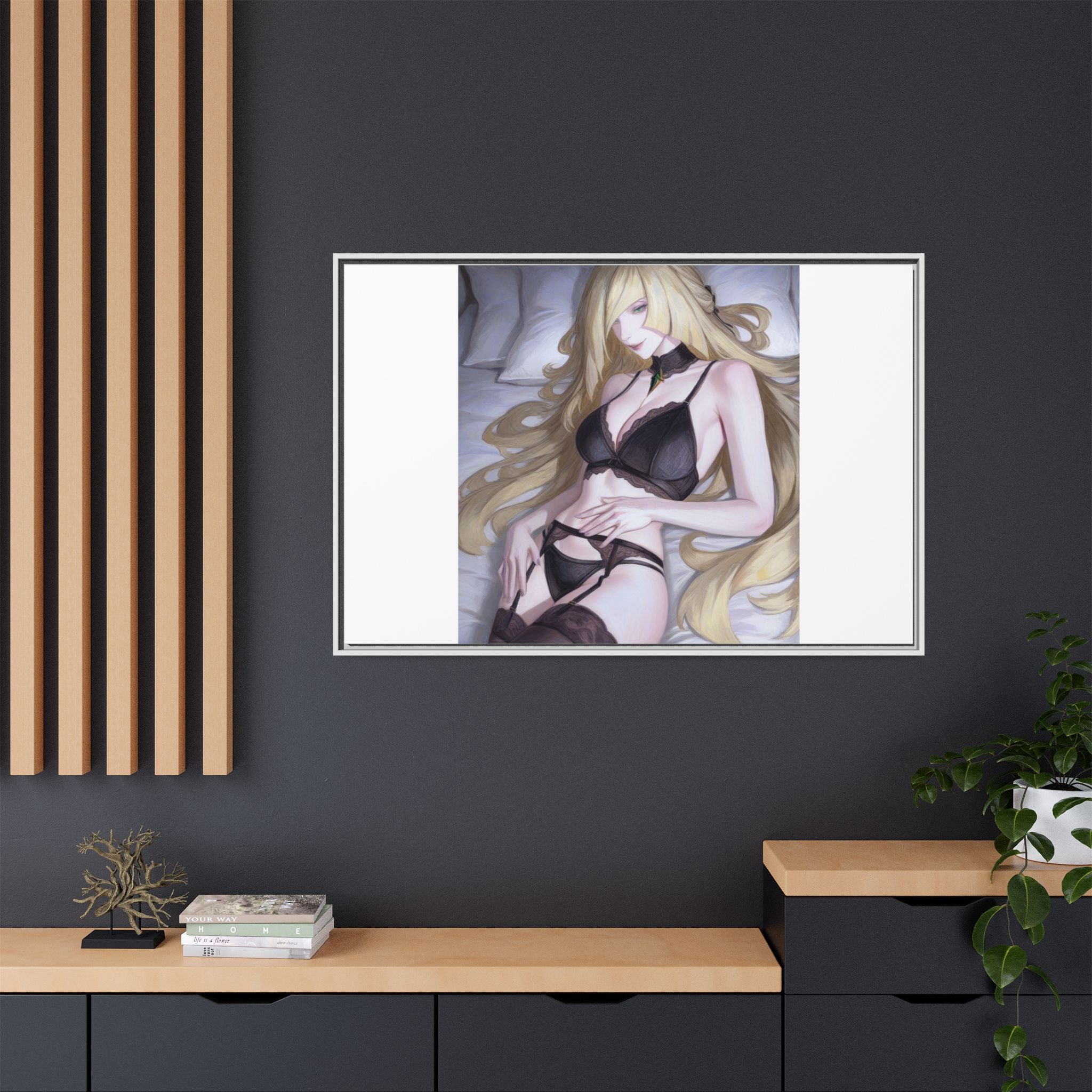 Framed Matte Canvas Print — Sleepy Blonde Anime Pinup