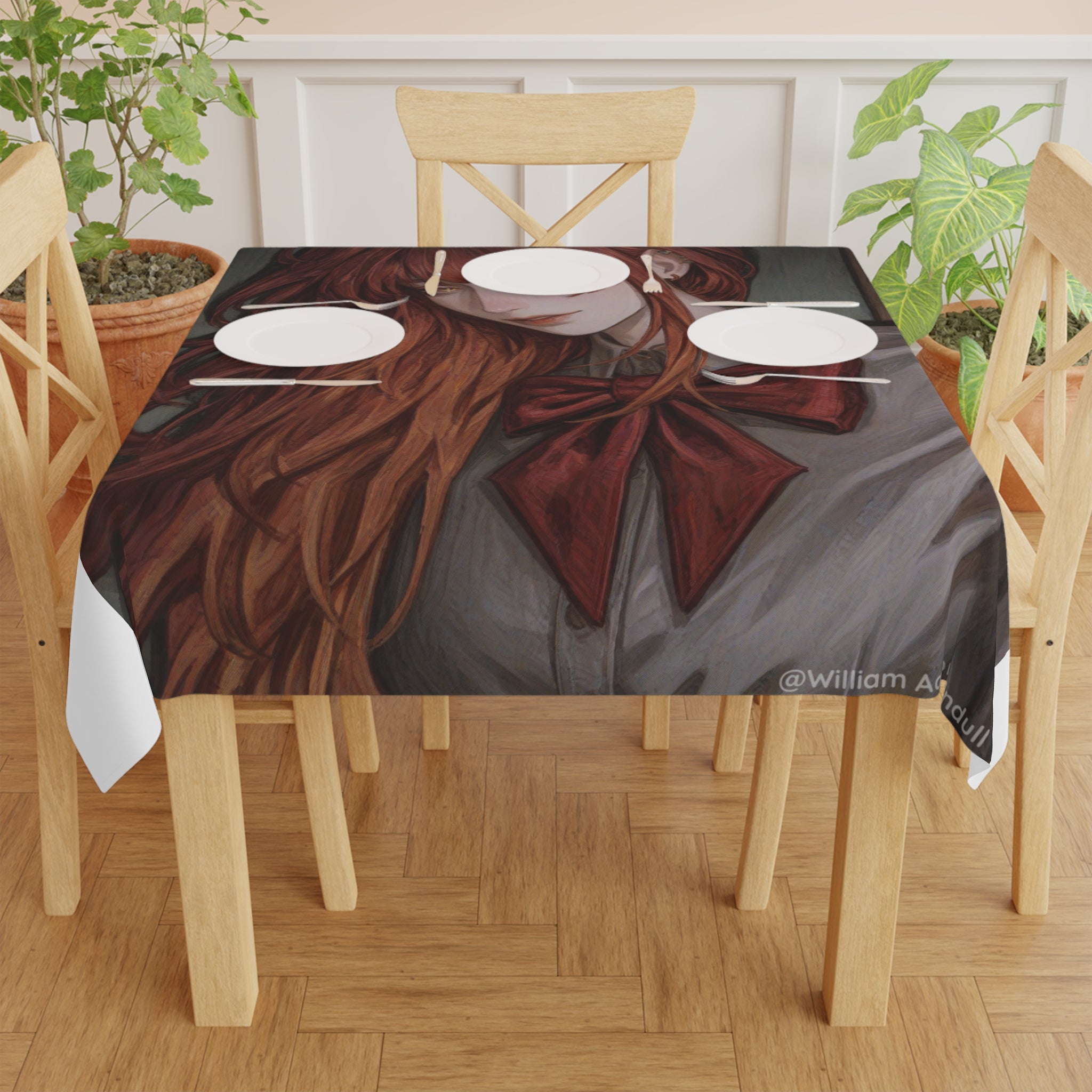 Redhead Portrait Tablecloth — Gothic Anime Girl Decorative Table Cover