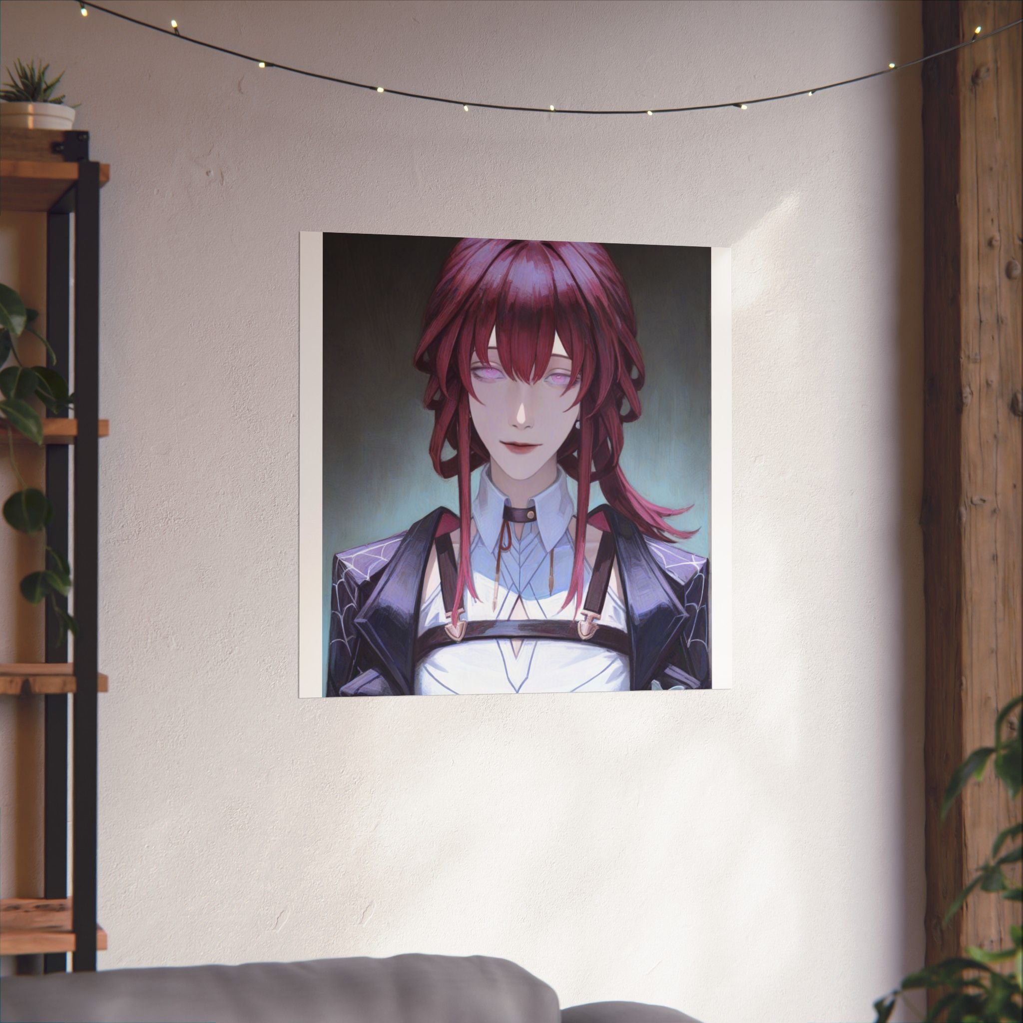 Anime Portrait Poster — Moody Red‑Haired Character Matte Vertical Art Print