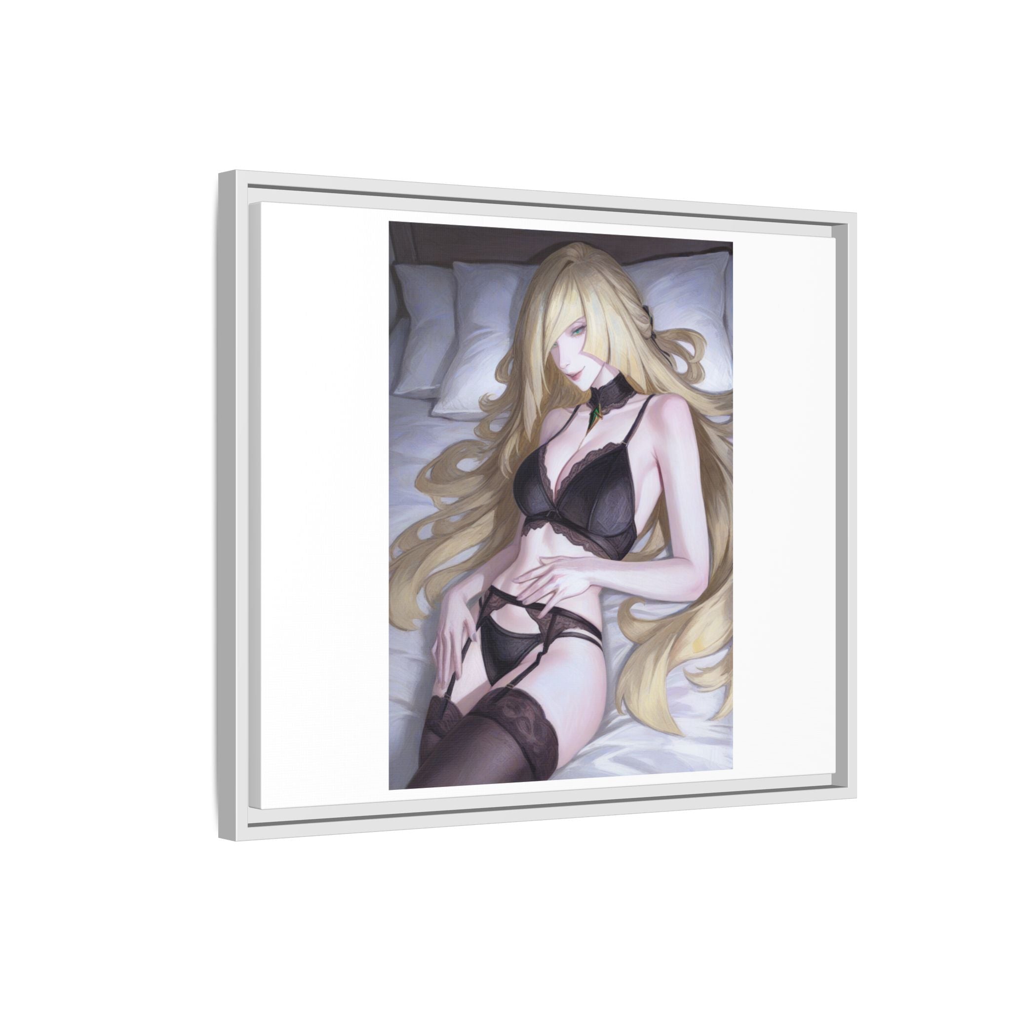 Framed Matte Canvas Print — Sleepy Blonde Anime Pinup