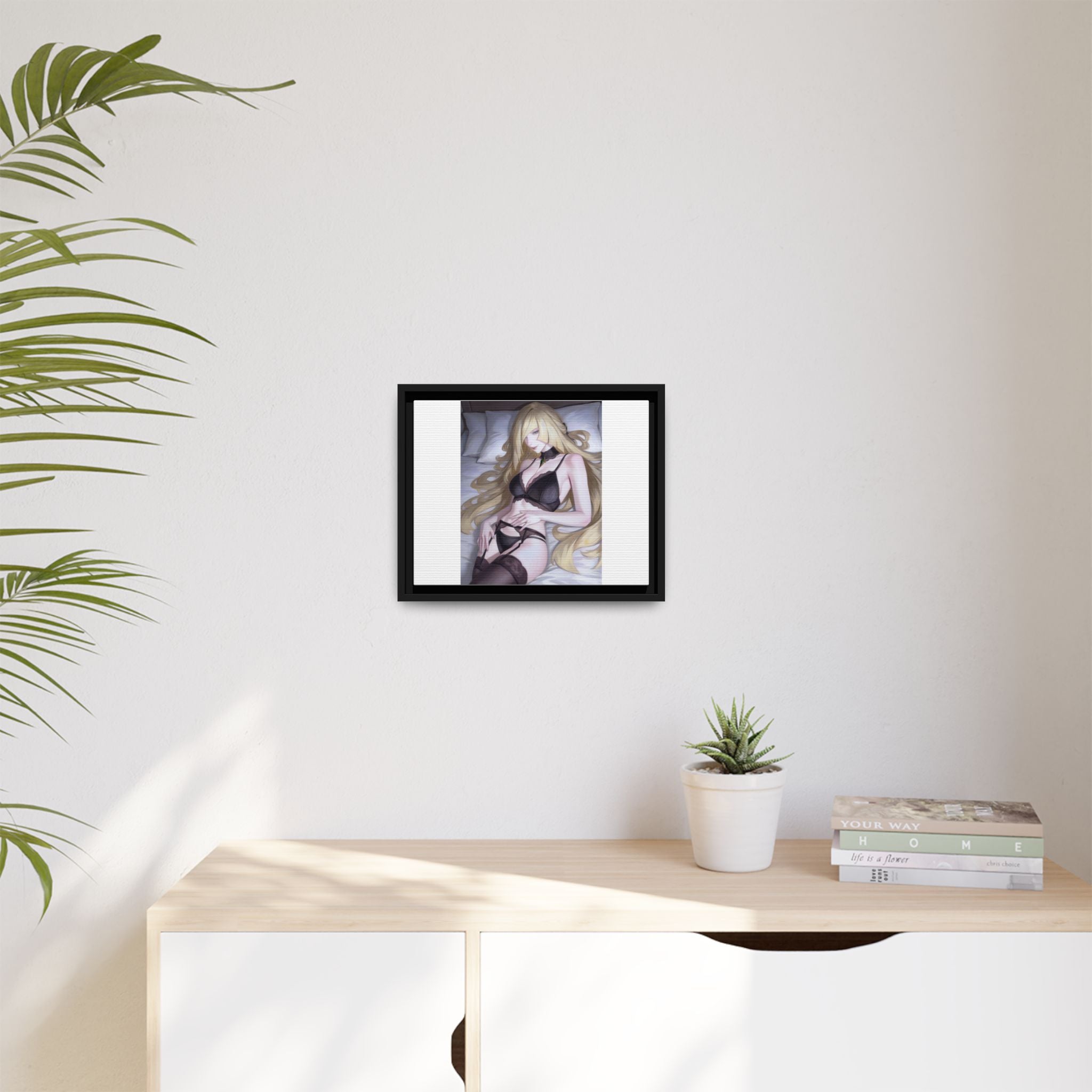 Framed Matte Canvas Print — Sleepy Blonde Anime Pinup