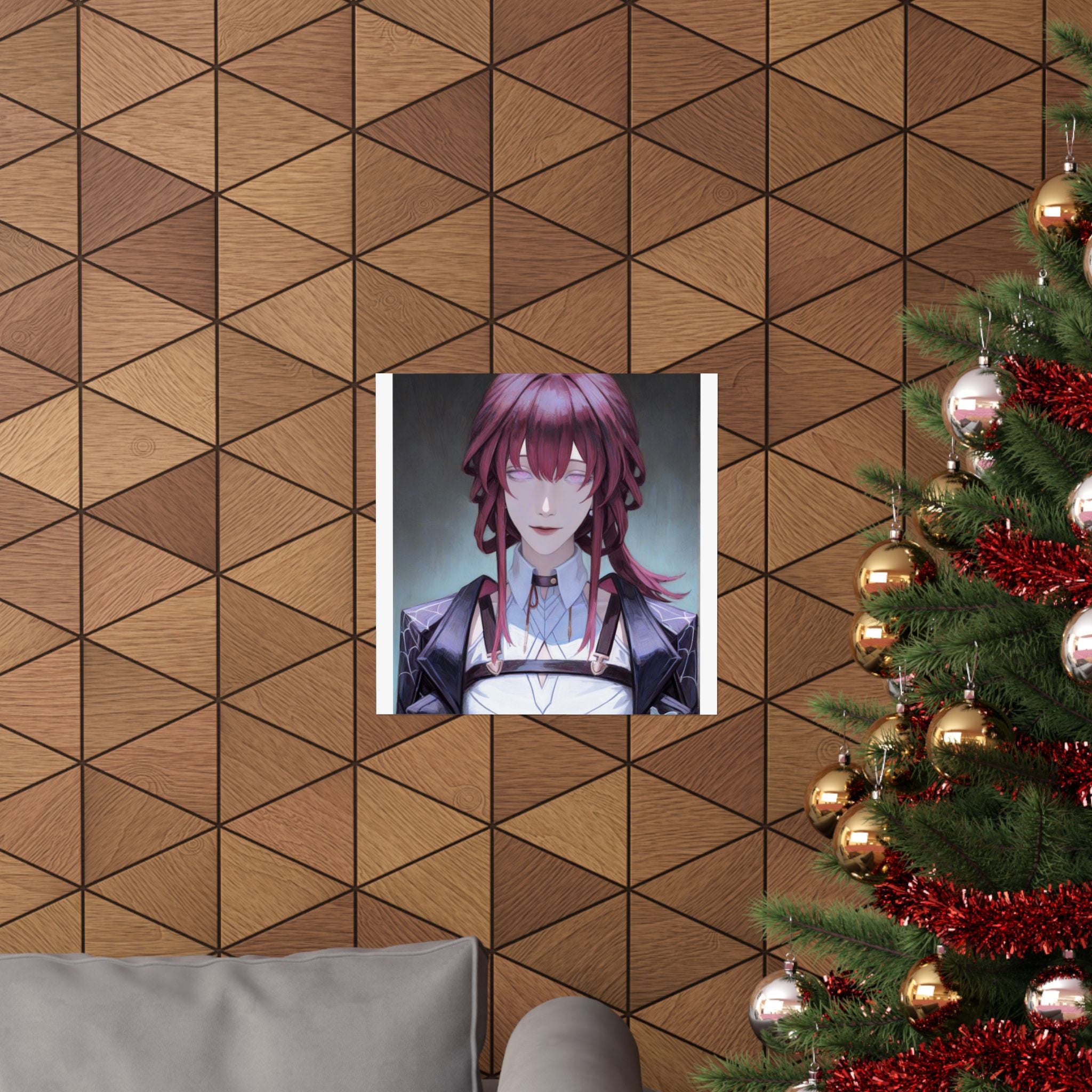 Anime Portrait Poster — Moody Red‑Haired Character Matte Vertical Art Print