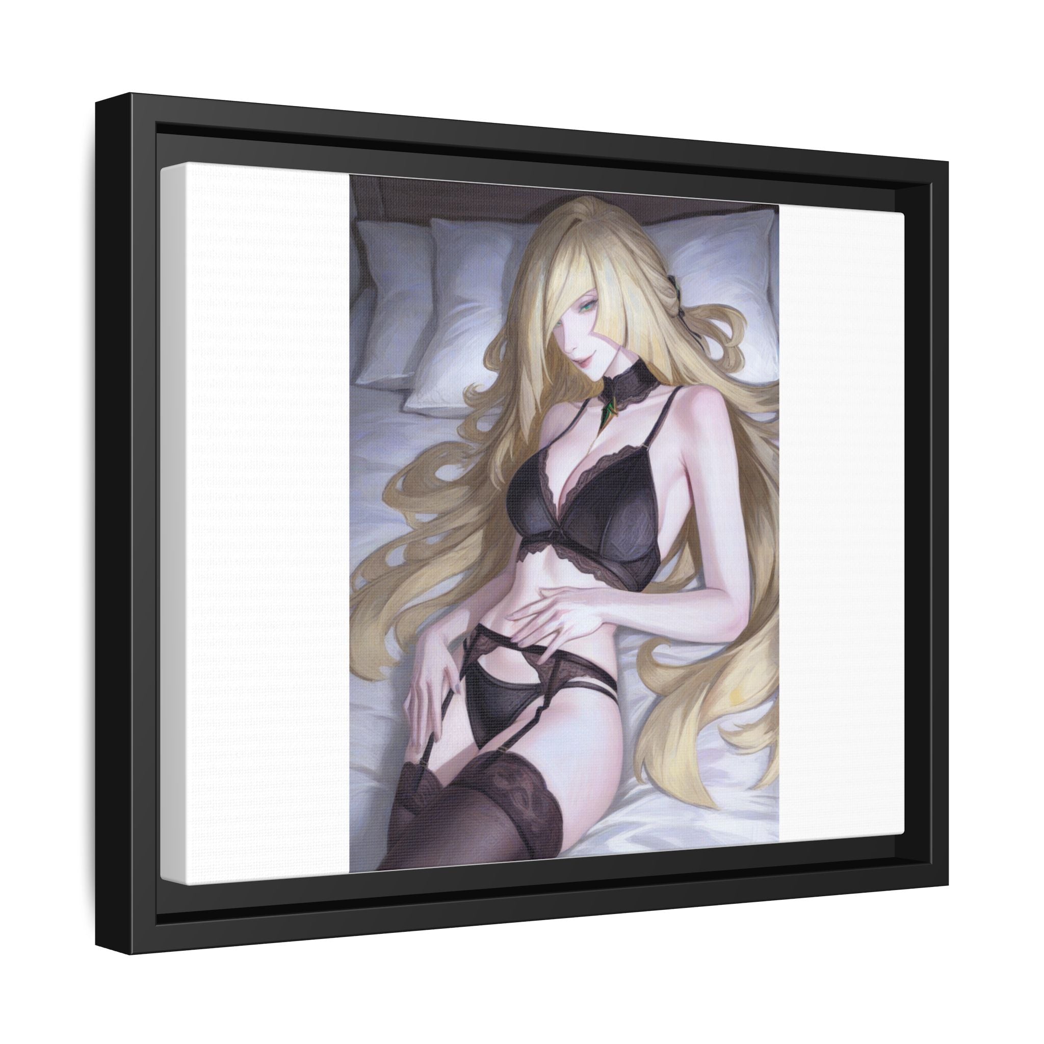 Framed Matte Canvas Print — Sleepy Blonde Anime Pinup
