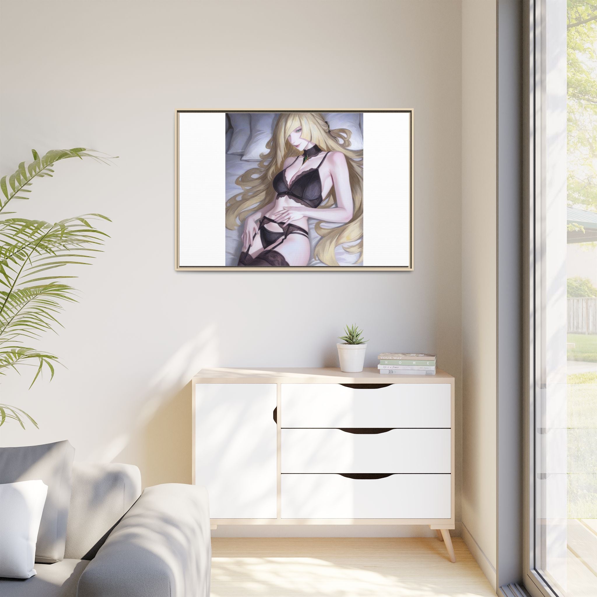 Framed Matte Canvas Print — Sleepy Blonde Anime Pinup
