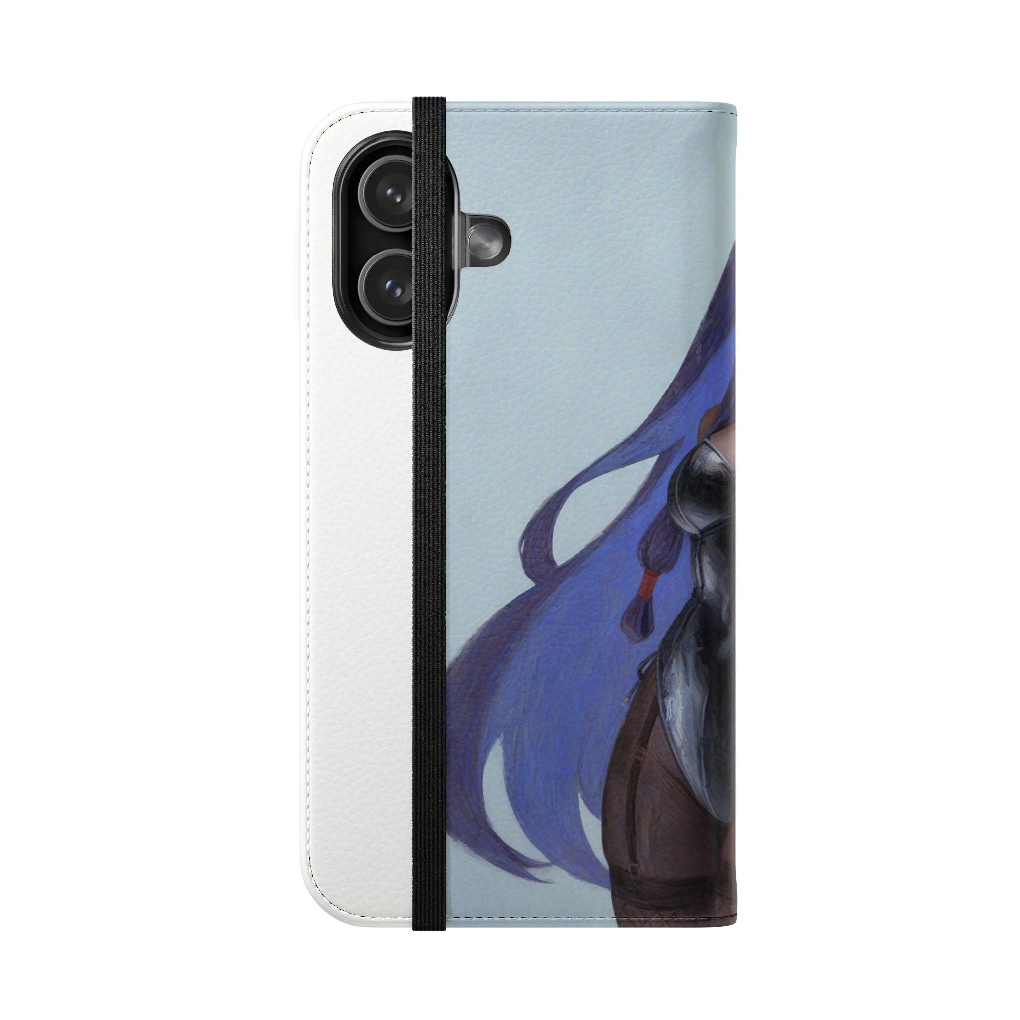 Anime Bunny Girl Flip Case - Purple Long-Haired Character Phone Wallet