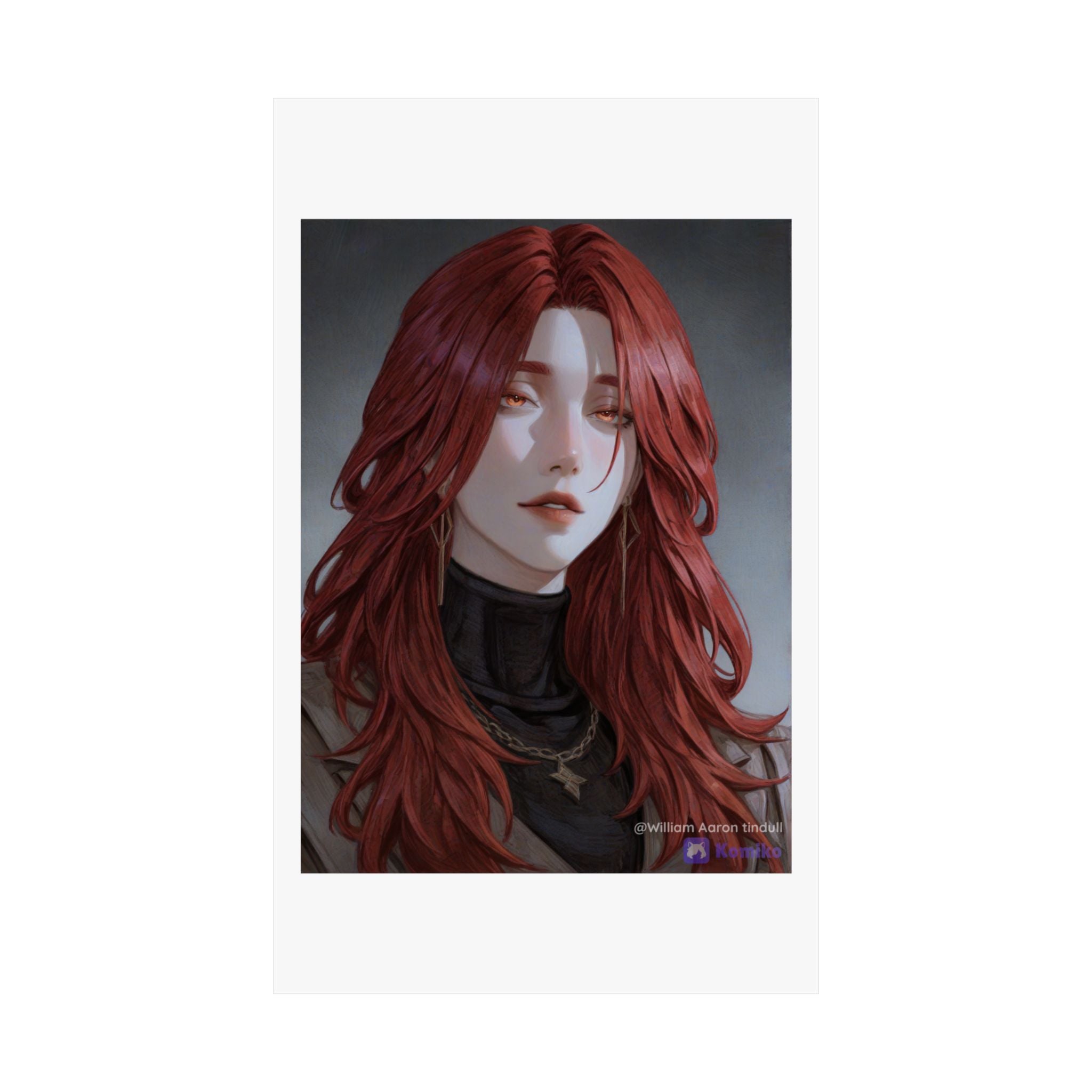 Red-Haired Muse Matte Vertical Poster — Moody Portrait Art Print