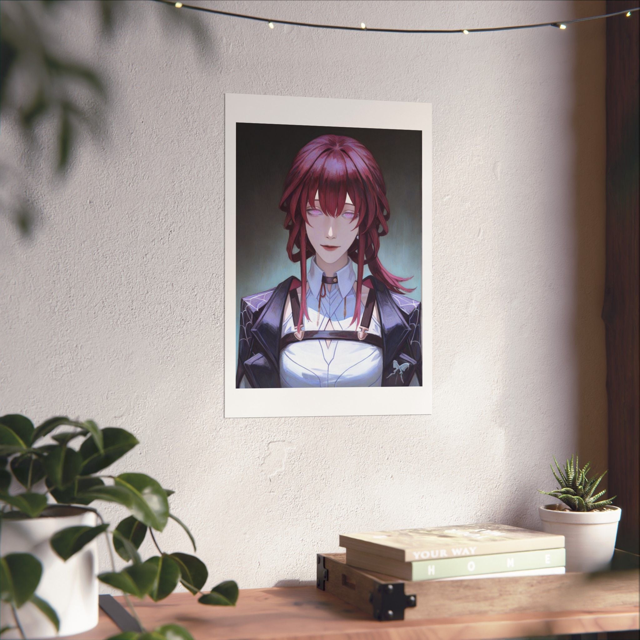 Anime Portrait Poster — Moody Red‑Haired Character Matte Vertical Art Print
