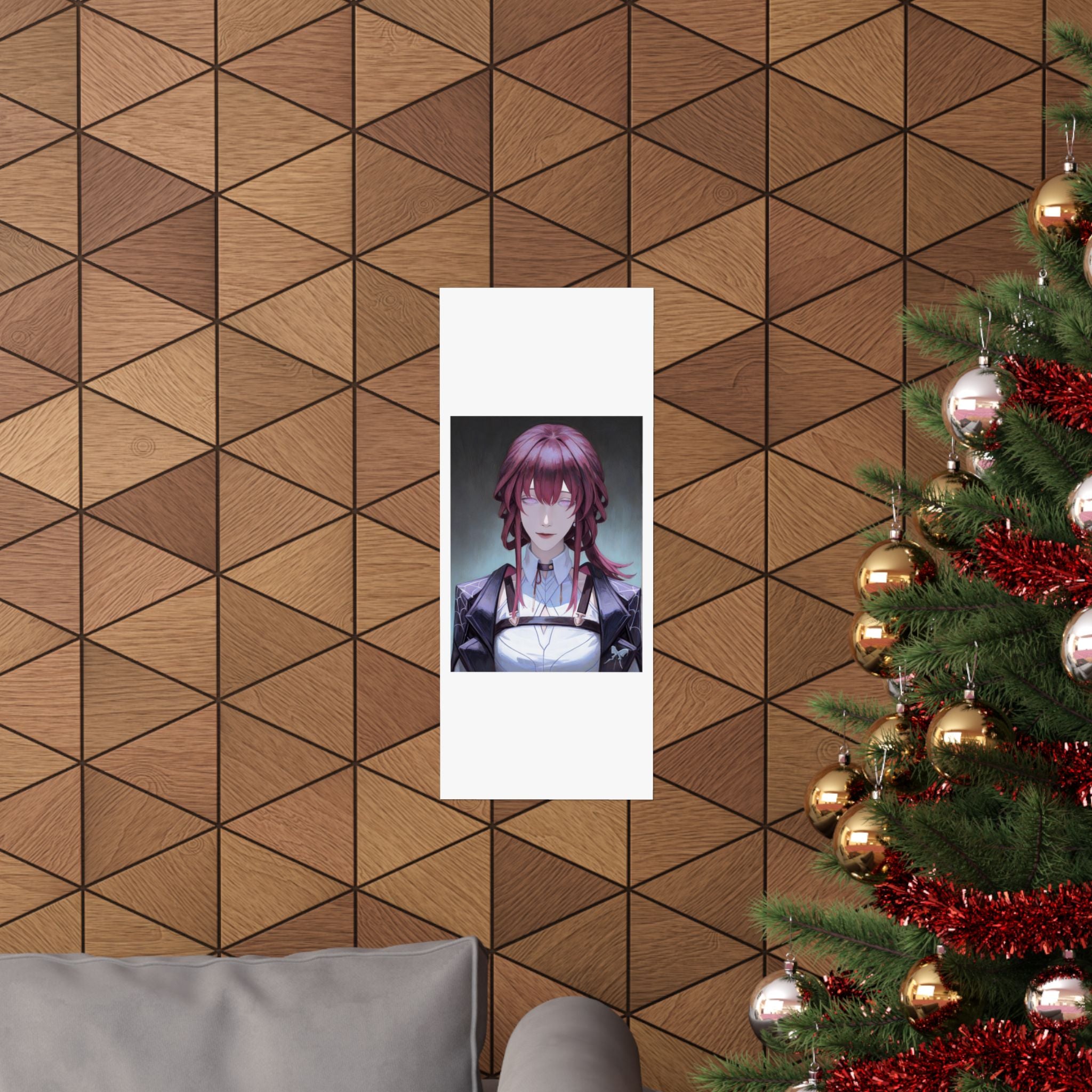 Anime Portrait Poster — Moody Red‑Haired Character Matte Vertical Art Print