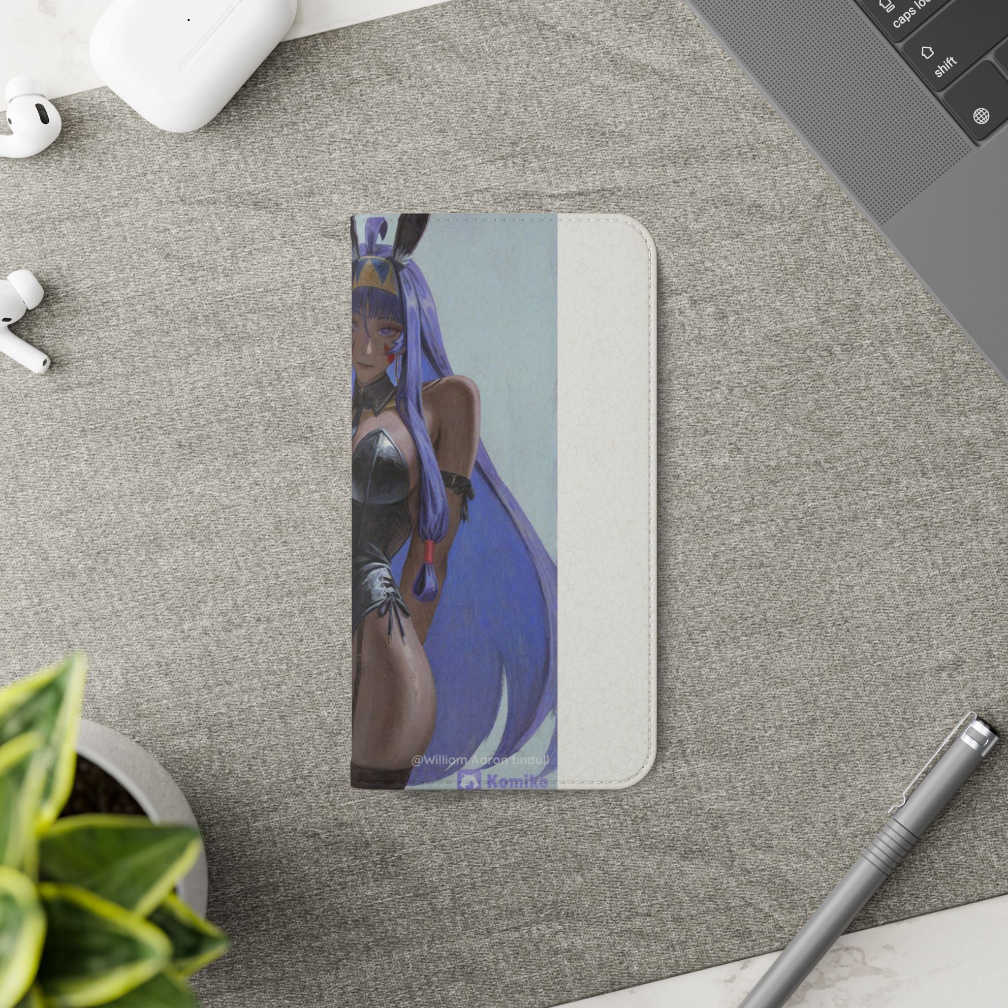 Anime Bunny Girl Flip Case - Purple Long-Haired Character Phone Wallet