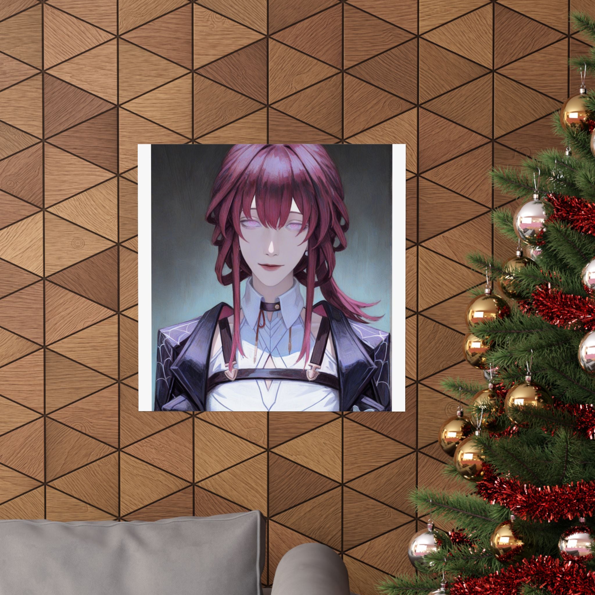 Anime Portrait Poster — Moody Red‑Haired Character Matte Vertical Art Print