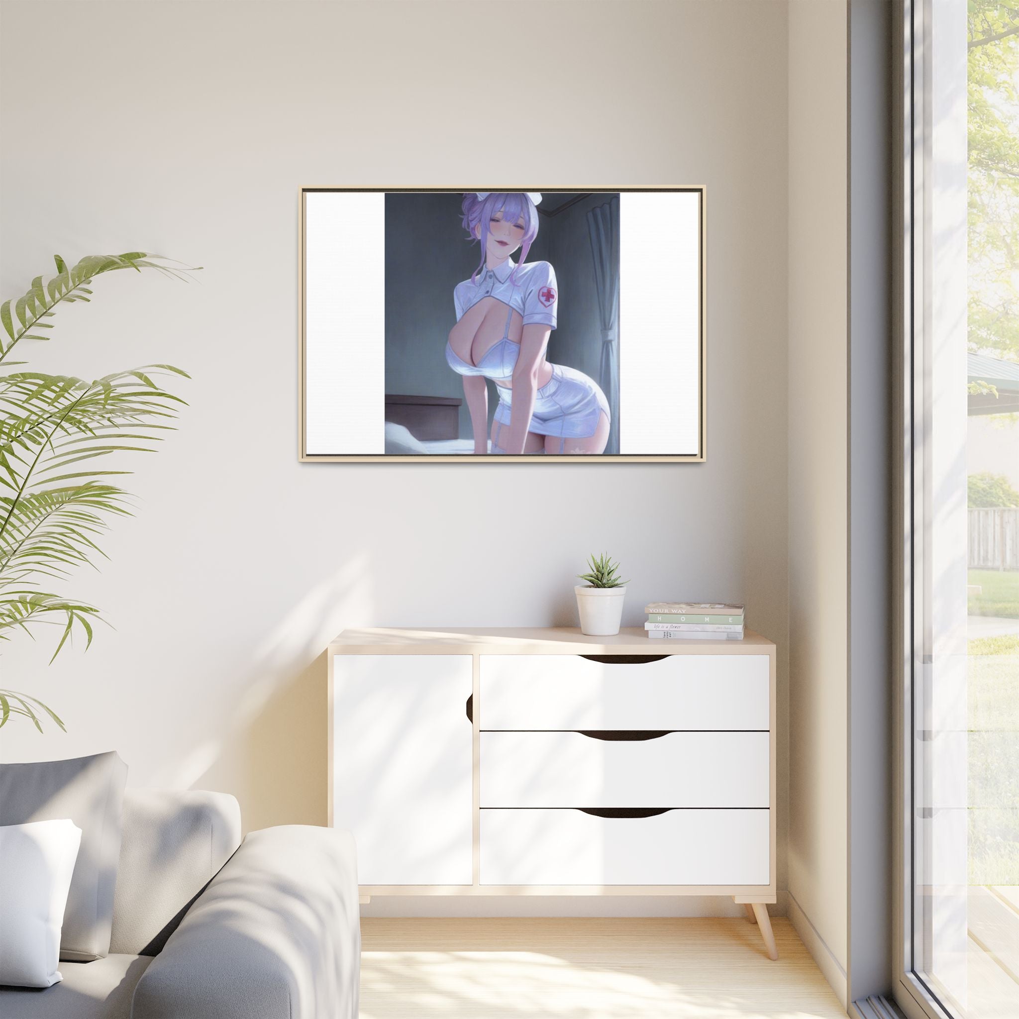 Sexy Anime Nurse Matte Canvas Print (Framed)