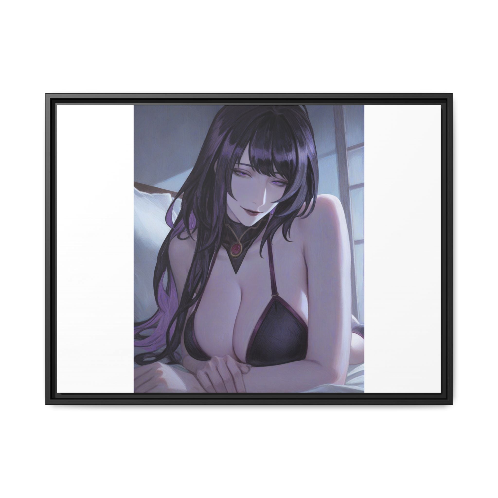 Framed Matte Canvas Print — Moody Anime Woman Portrait