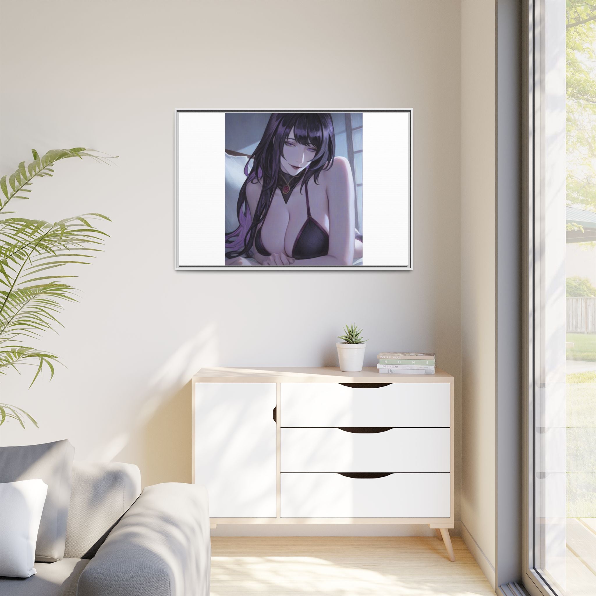 Framed Matte Canvas Print — Moody Anime Woman Portrait