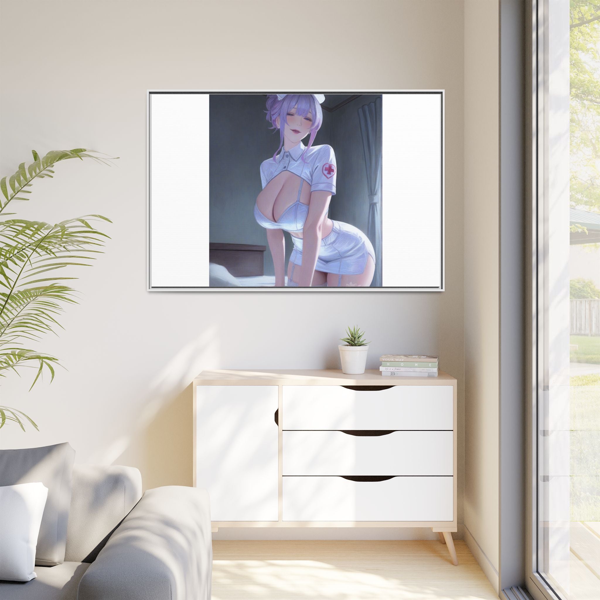 Sexy Anime Nurse Matte Canvas Print (Framed)