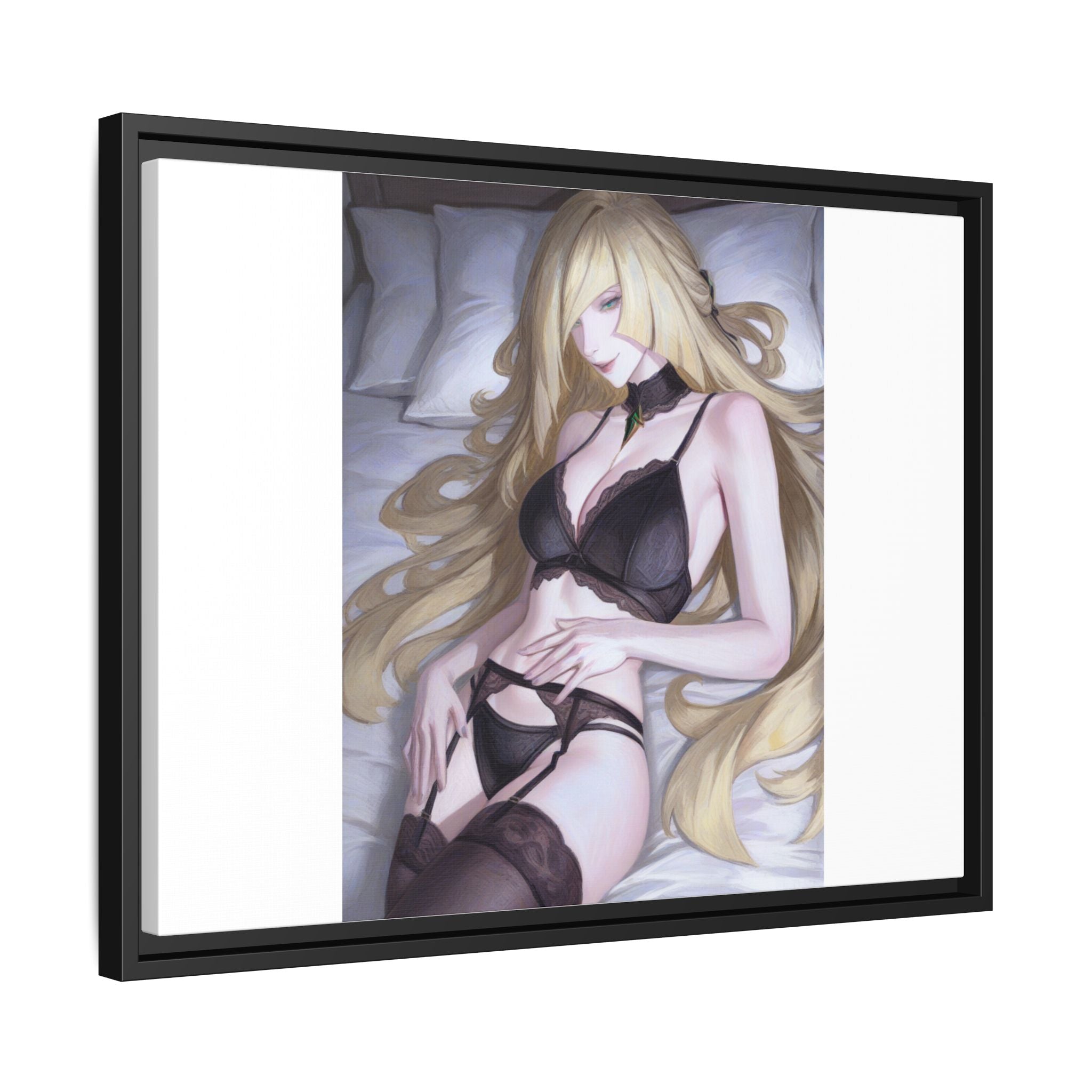 Framed Matte Canvas Print — Sleepy Blonde Anime Pinup