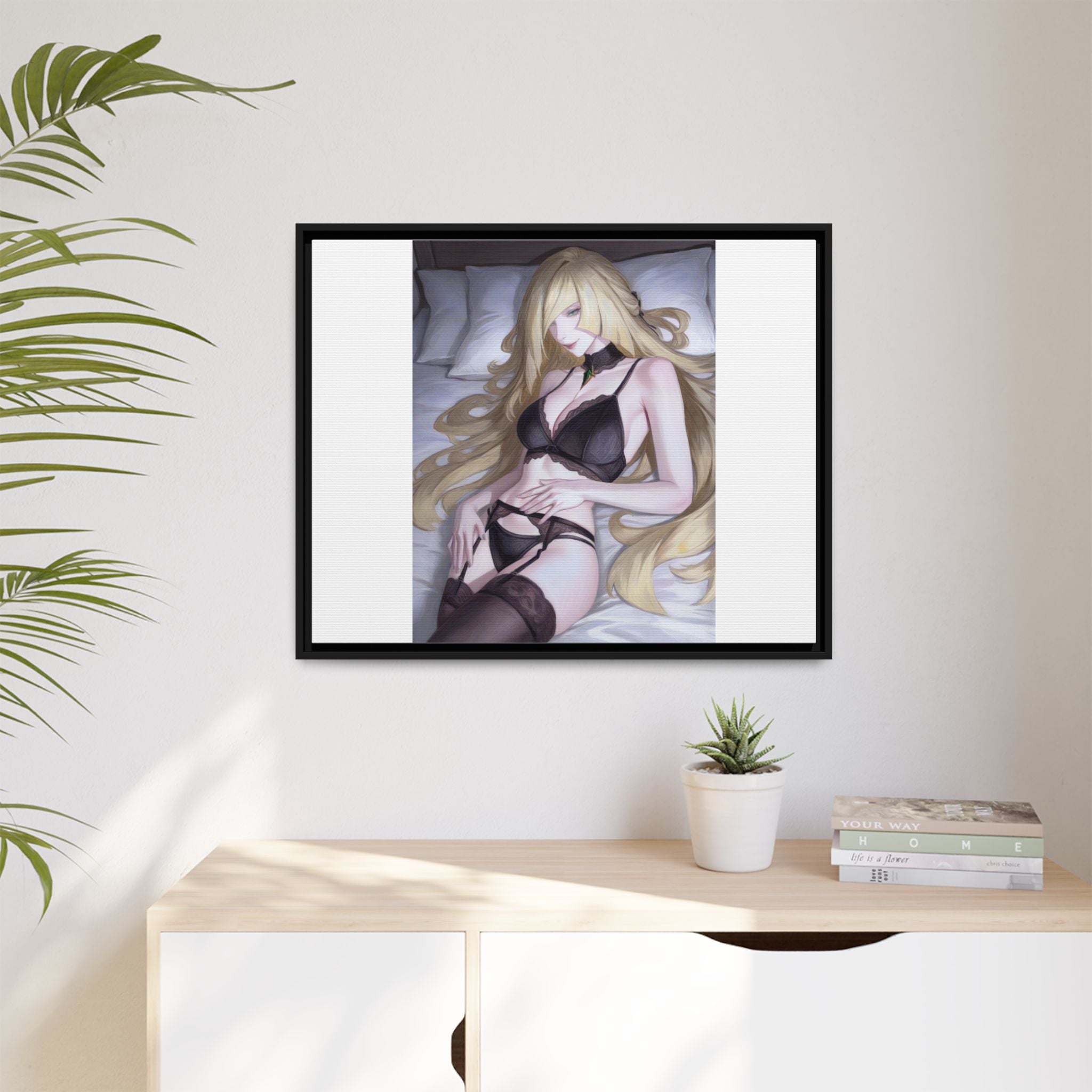 Framed Matte Canvas Print — Sleepy Blonde Anime Pinup