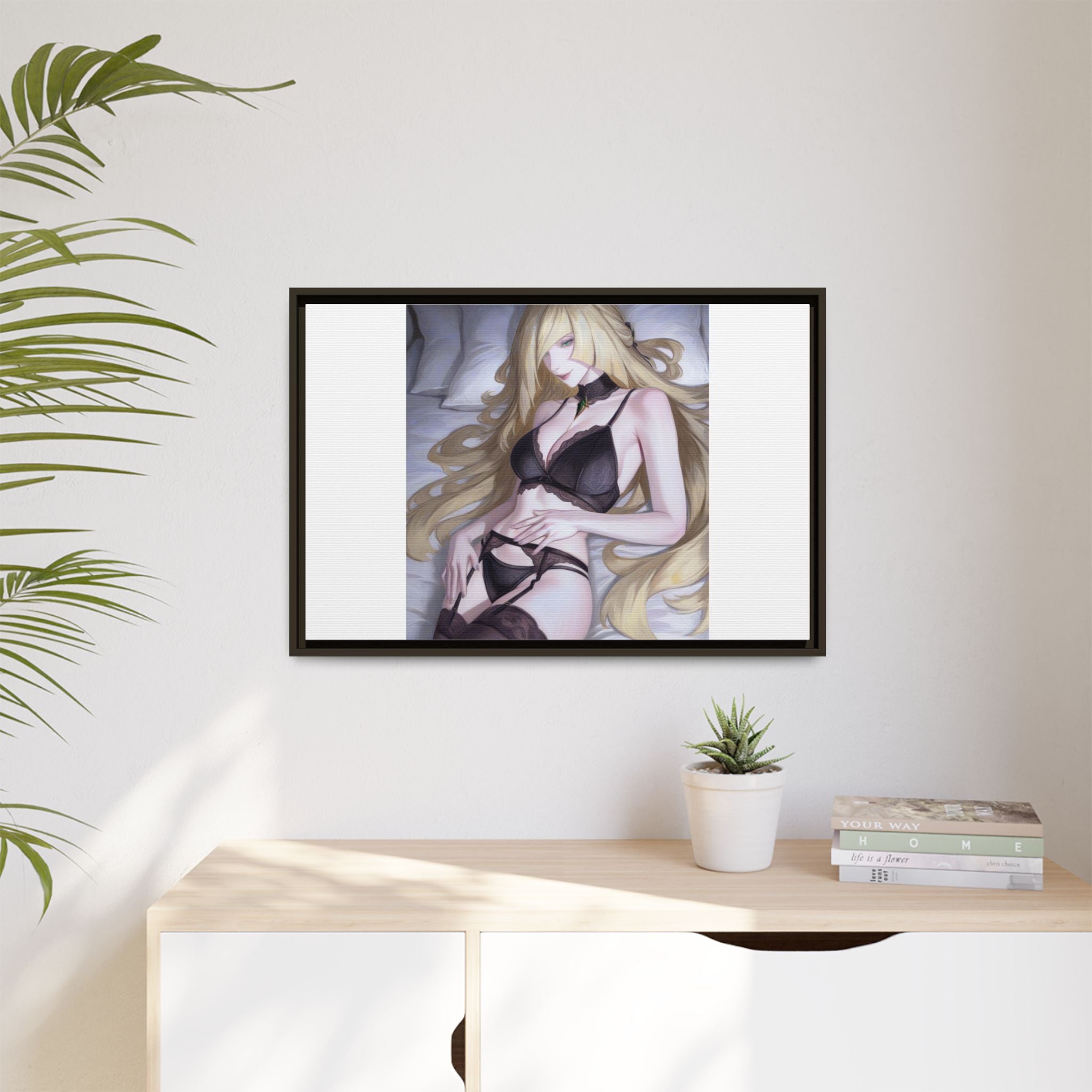 Framed Matte Canvas Print — Sleepy Blonde Anime Pinup