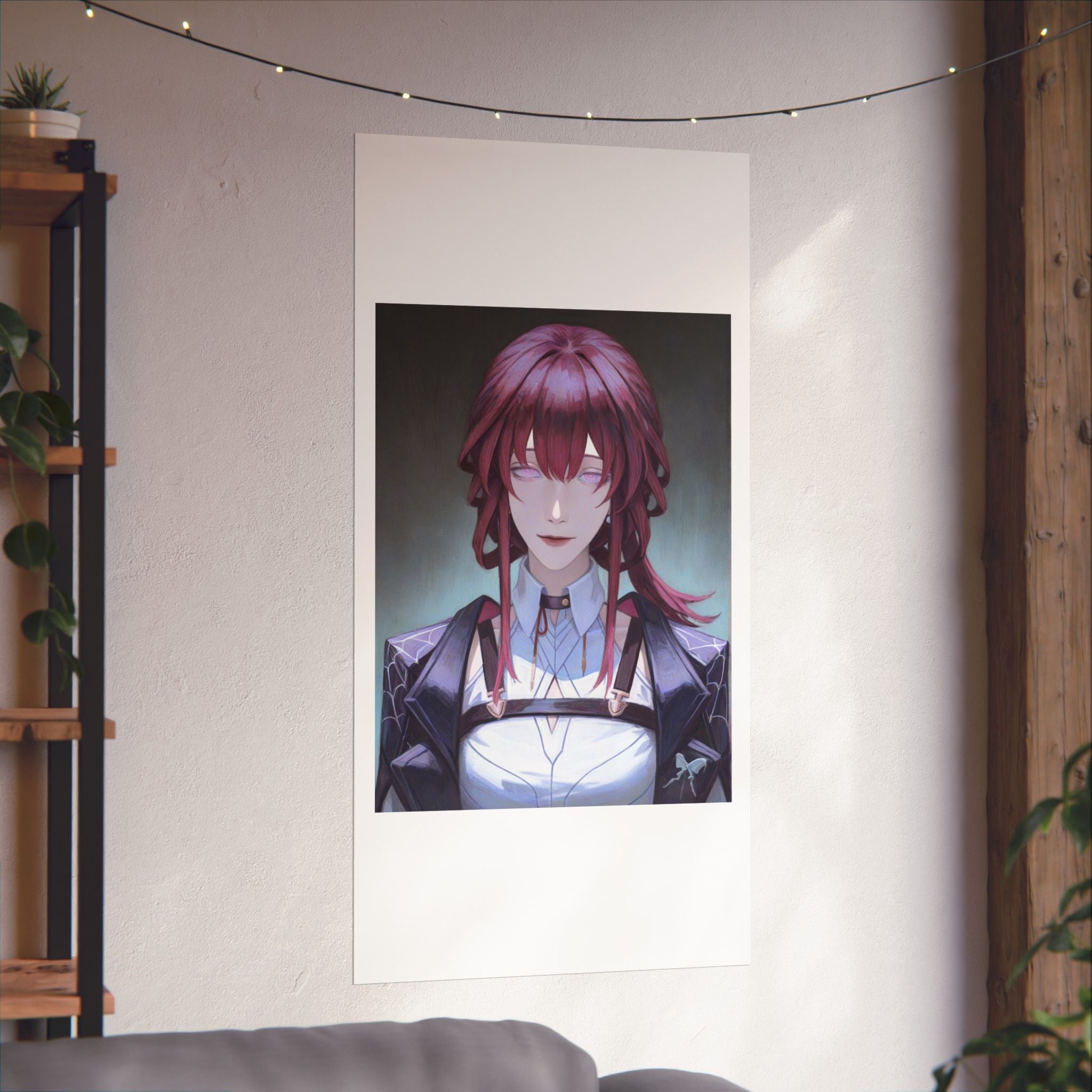 Anime Portrait Poster — Moody Red‑Haired Character Matte Vertical Art Print