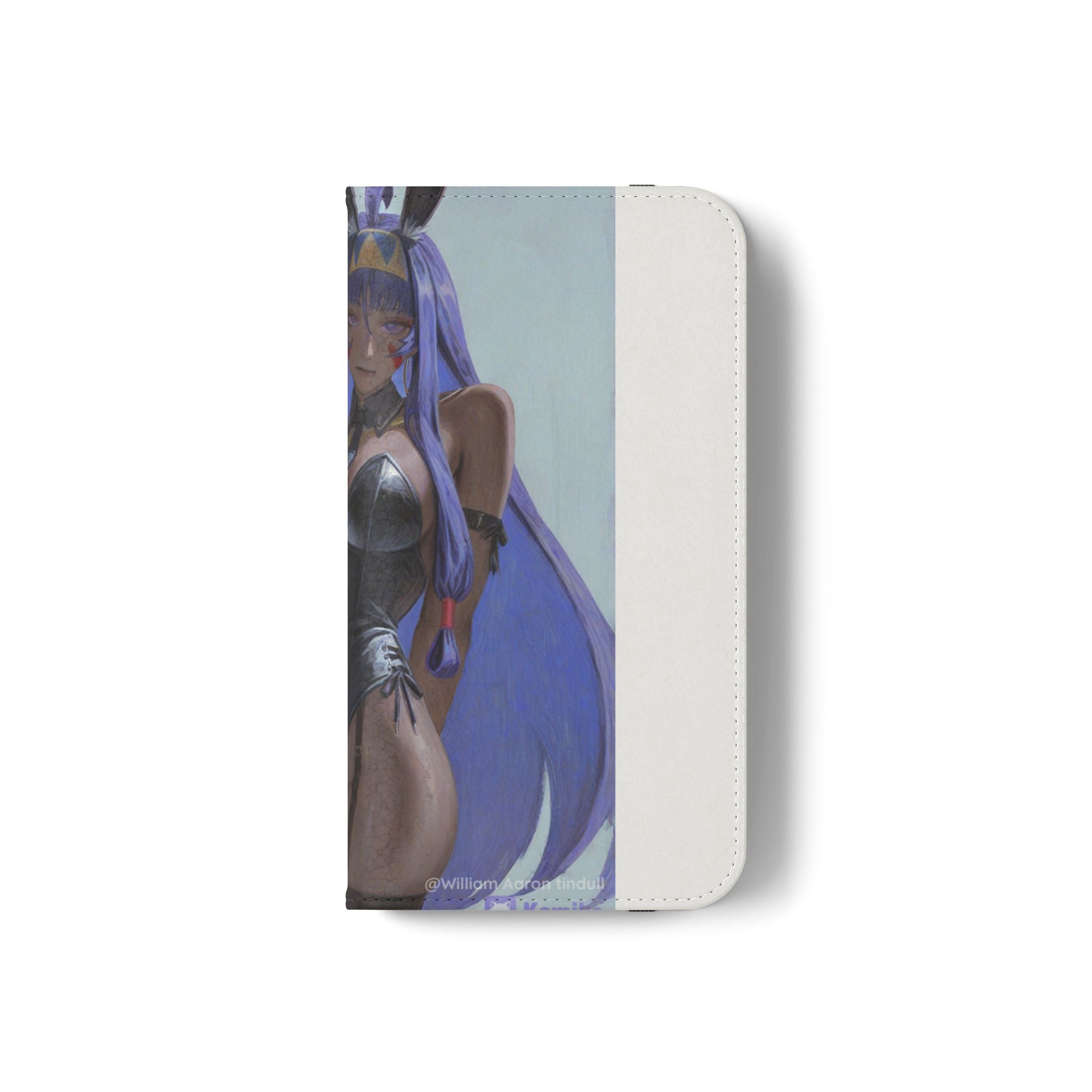 Anime Bunny Girl Flip Case - Purple Long-Haired Character Phone Wallet