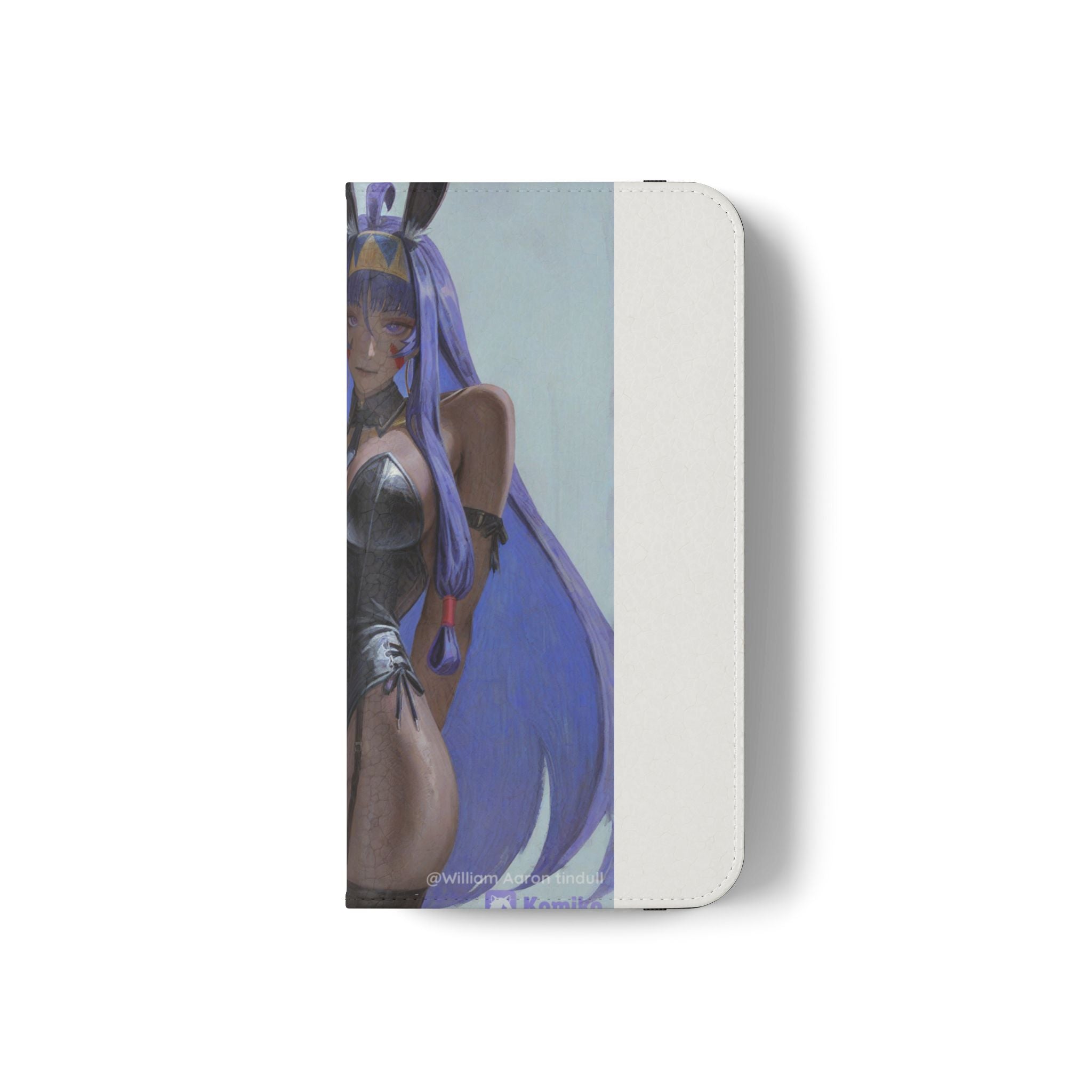Anime Bunny Girl Flip Case - Purple Long-Haired Character Phone Wallet