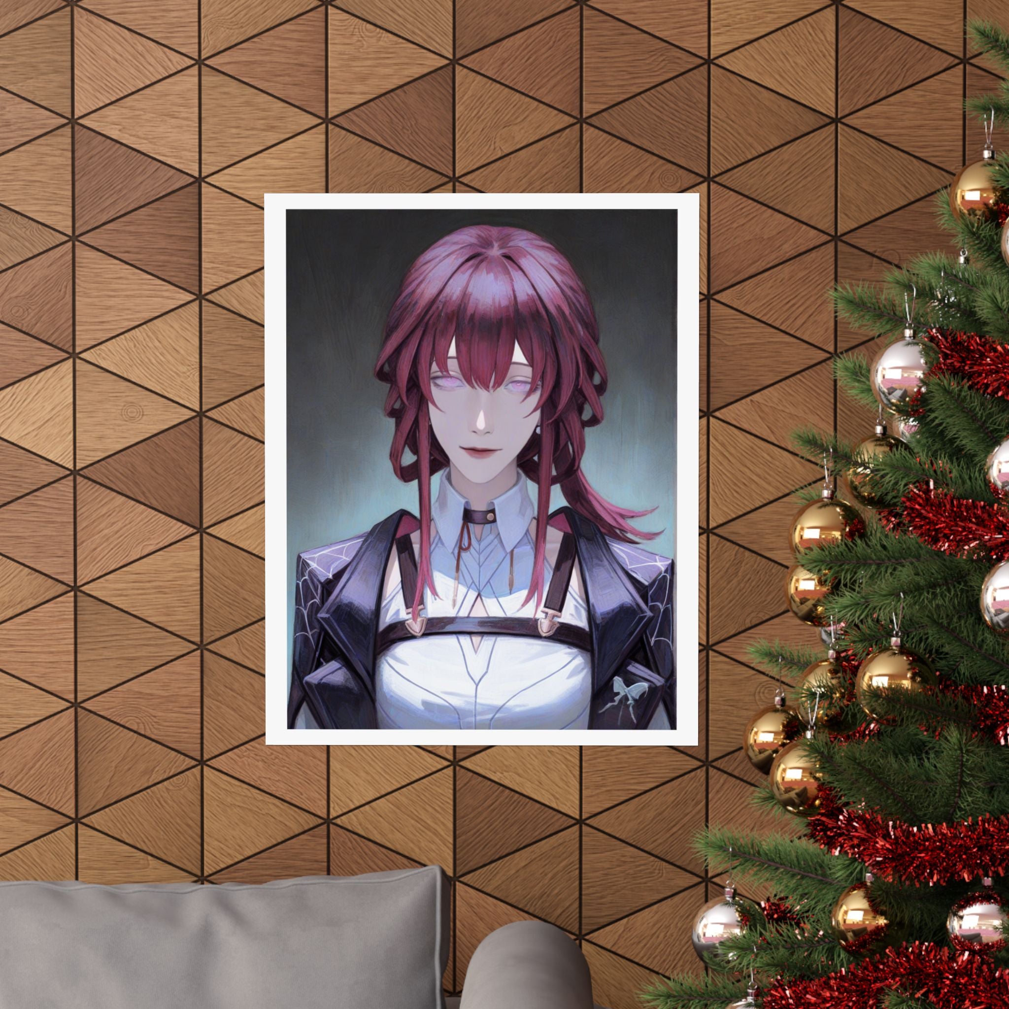 Anime Portrait Poster — Moody Red‑Haired Character Matte Vertical Art Print