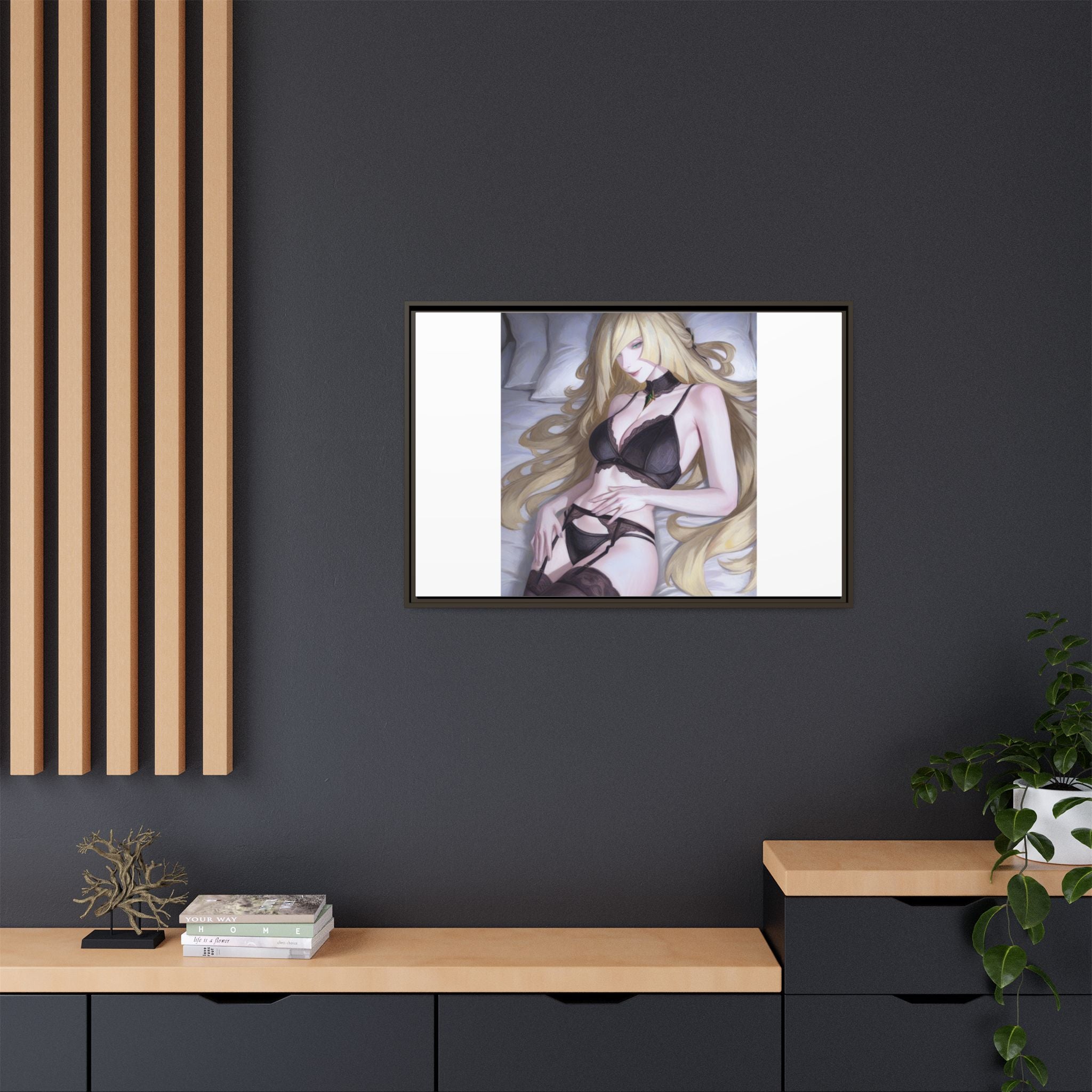Framed Matte Canvas Print — Sleepy Blonde Anime Pinup